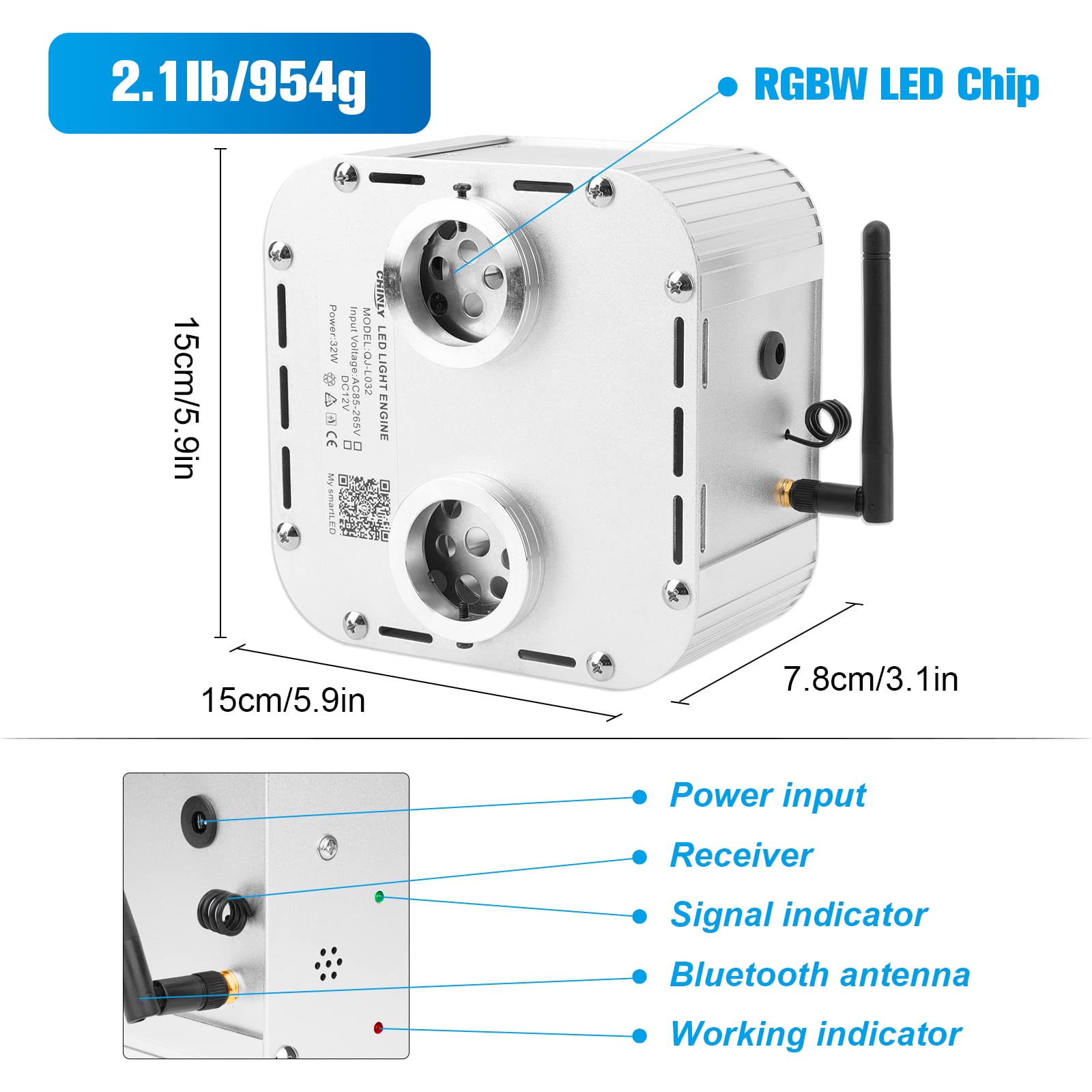 CHINLY 32W 1600pcs Twinkle Fiber Optic Star Ceiling Lights Kit - 13.1ft 0.03in RGBW Bluetooth APP Control with Remote for Home Theater, Bedroom, Pool & Car Headliner | Music Sync & DIY Starry Sky Effect