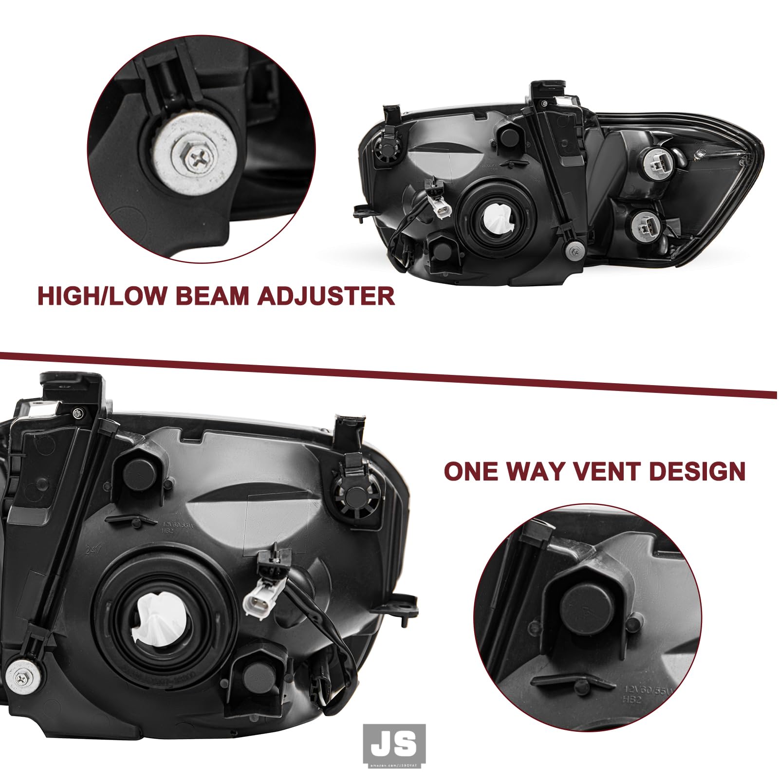 JSBOYAT Headlight Assembly Compatible with 2005-2006 Toyota Tundra Double/Crew Cab & 2005-2007 Sequoia - Black Housing with Amber Reflector, Includes Bulbs & Corner Lights | Upgrade for Night Driving & Off-Road Adventures
