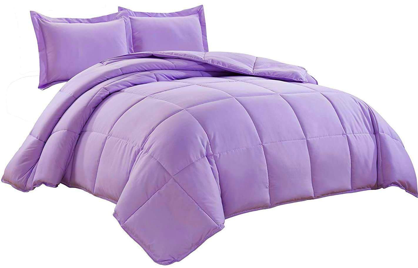 Premium 3-Piece Comforter Set - Ultra Soft All Season Down Alternative Bedding with 2 Pillow Shams | Quilted Duvet Insert | Machine Washable (Full/Queen, Lilac) for Cozy Bedroom Decor & Guest Room Essentials