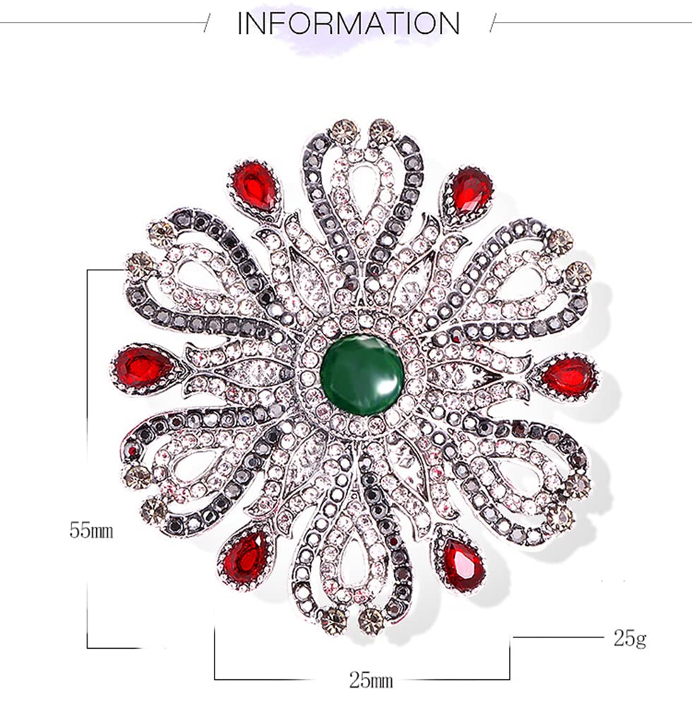 Elegant Rhinestone Baroque Flower Brooch Pin for Women - Red & Green Crystal Snowflake Lapel Pin | Perfect for Dresses, Suits, Weddings & Anniversary Gifts