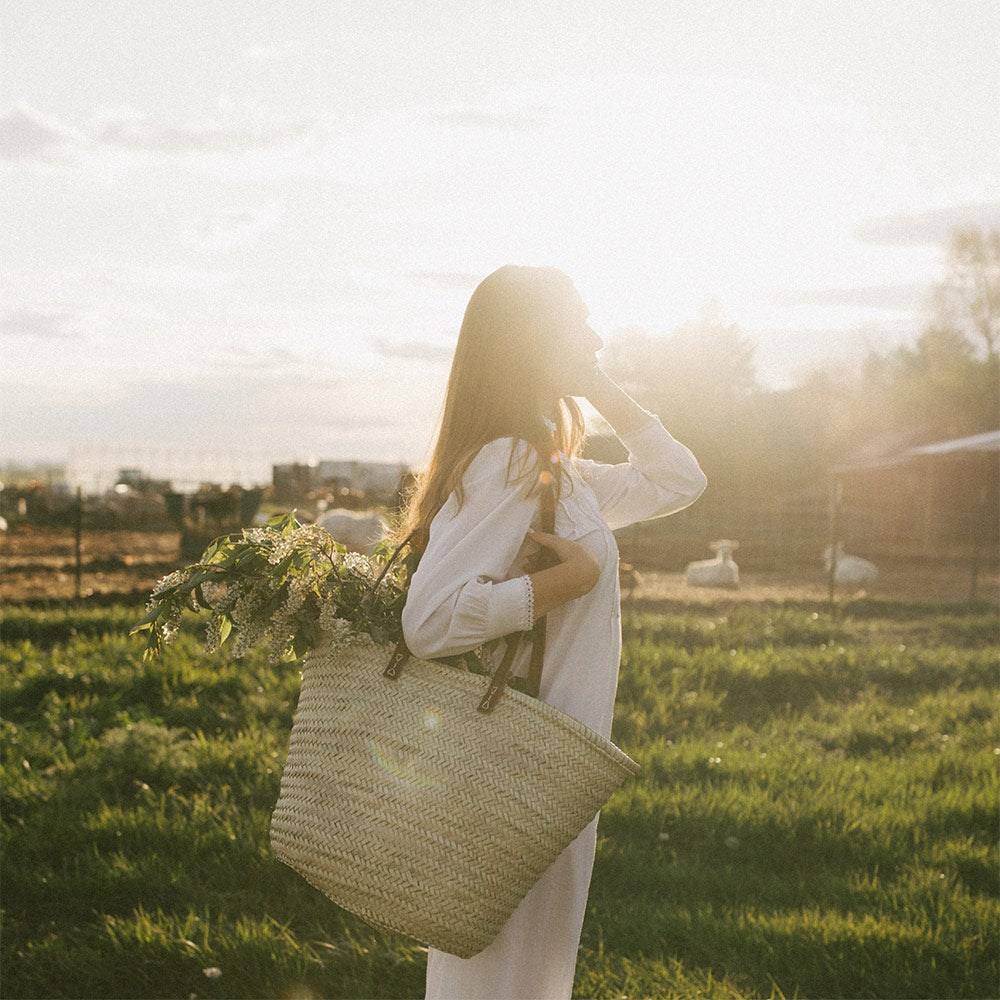 Eco-Friendly Double Handle Palm Leaf Shopping Tote Bag - Stylish & Durable for Groceries, Beach, and Farmers Market