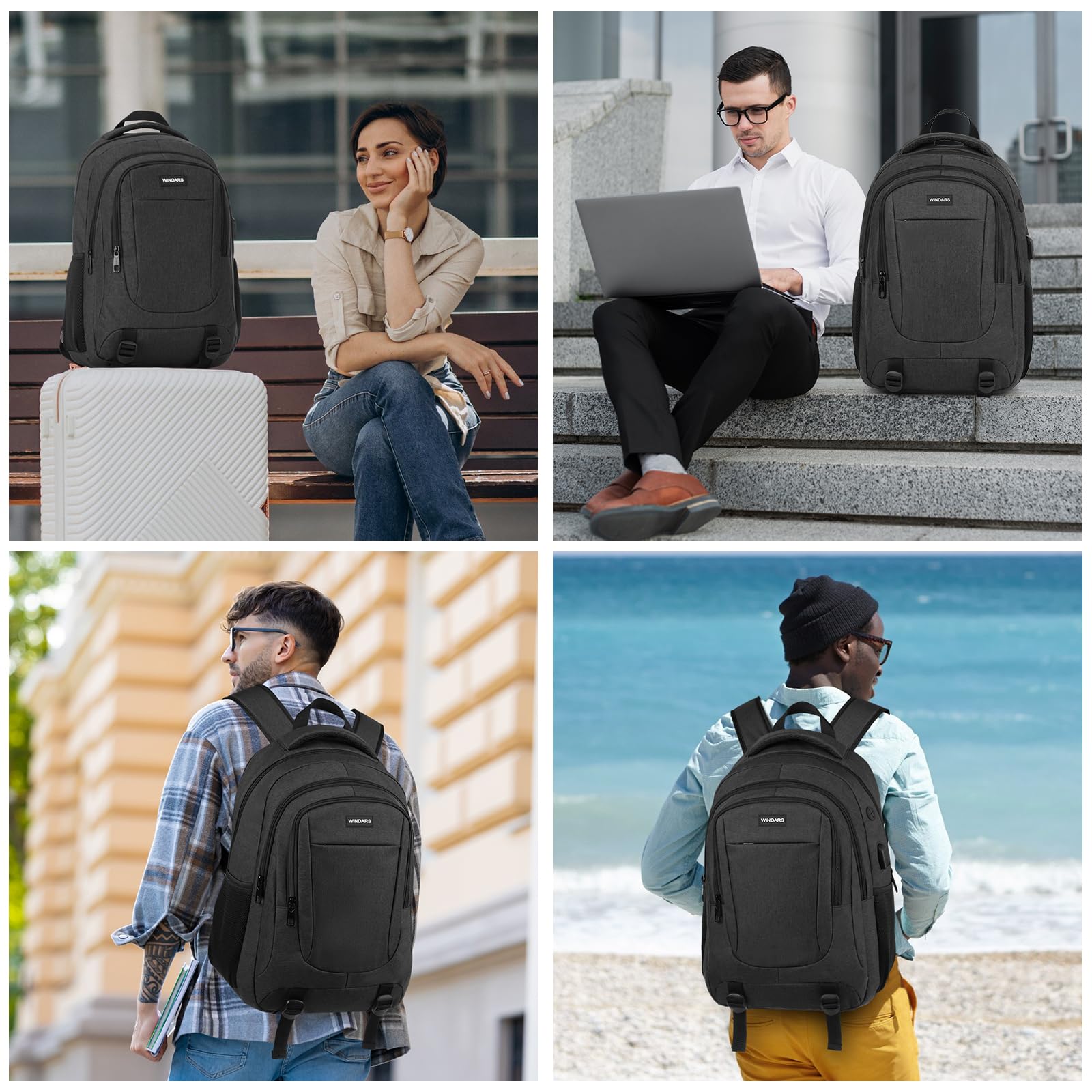 17.3 Inch Durable Laptop Backpack for Men & Women - USB Charging Port College Bookbag for Business, Work & Travel - Perfect for Students, Professionals & Commuters (Black)