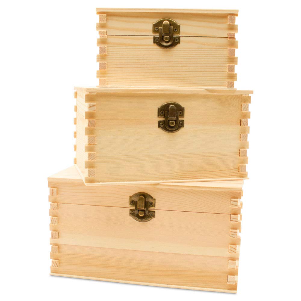 Woodpeckers 10 Sets of 3 Unfinished Wooden Nesting Boxes with Hinged Lids - DIY Craft Decorative Storage Boxes for Home Decor, Wedding Favors, Jewelry Organizer & Gift Packaging