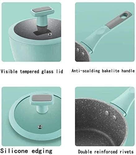 Turquoise Green 16cm Non-Stick Flat Bottom Wok Milk Pot - Perfect for Soup, Stew & Small Batch Cooking | Ideal for Home Kitchen, Dorm Cooking & Camping Meals