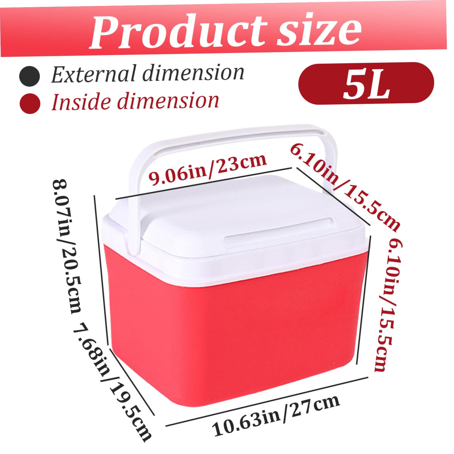5qt Mini Cooler - Insulated Small Hard Cooler with Handles, Portable Ice Chest for Lunch, Beach, Picnic & Camping | Red Compact Cooler for Outdoor Activities, Travel & Daily Use