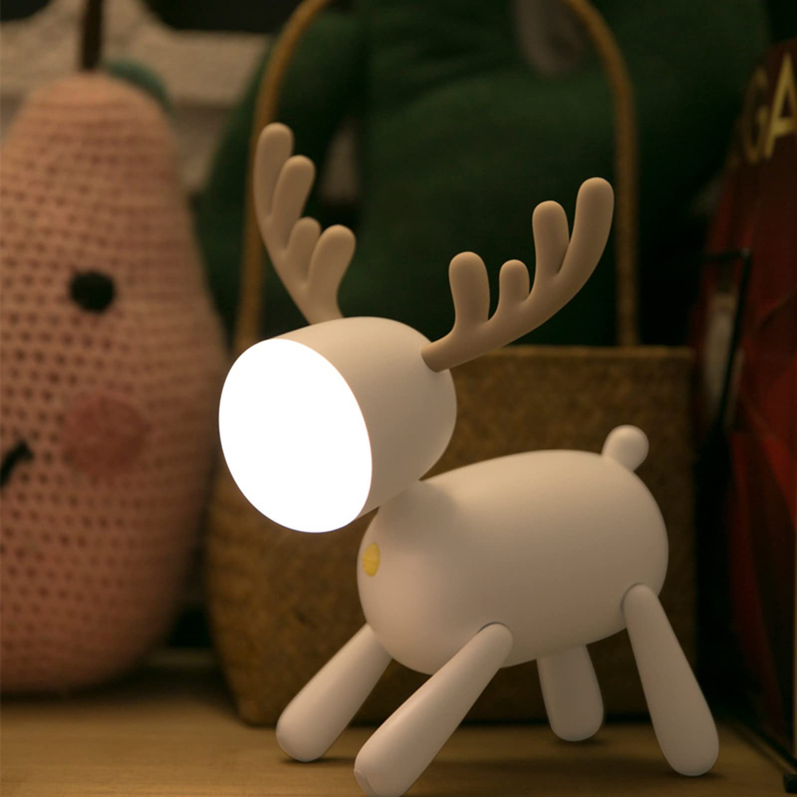 Creative Elk LED Desk Lamp for Kids - USB Charging Night Light for Bedroom, Home Office & Study Room - Small Decorative Table Lamp for Girls & Boys - Perfect for Reading, Gaming & Nighttime Comfort (White)