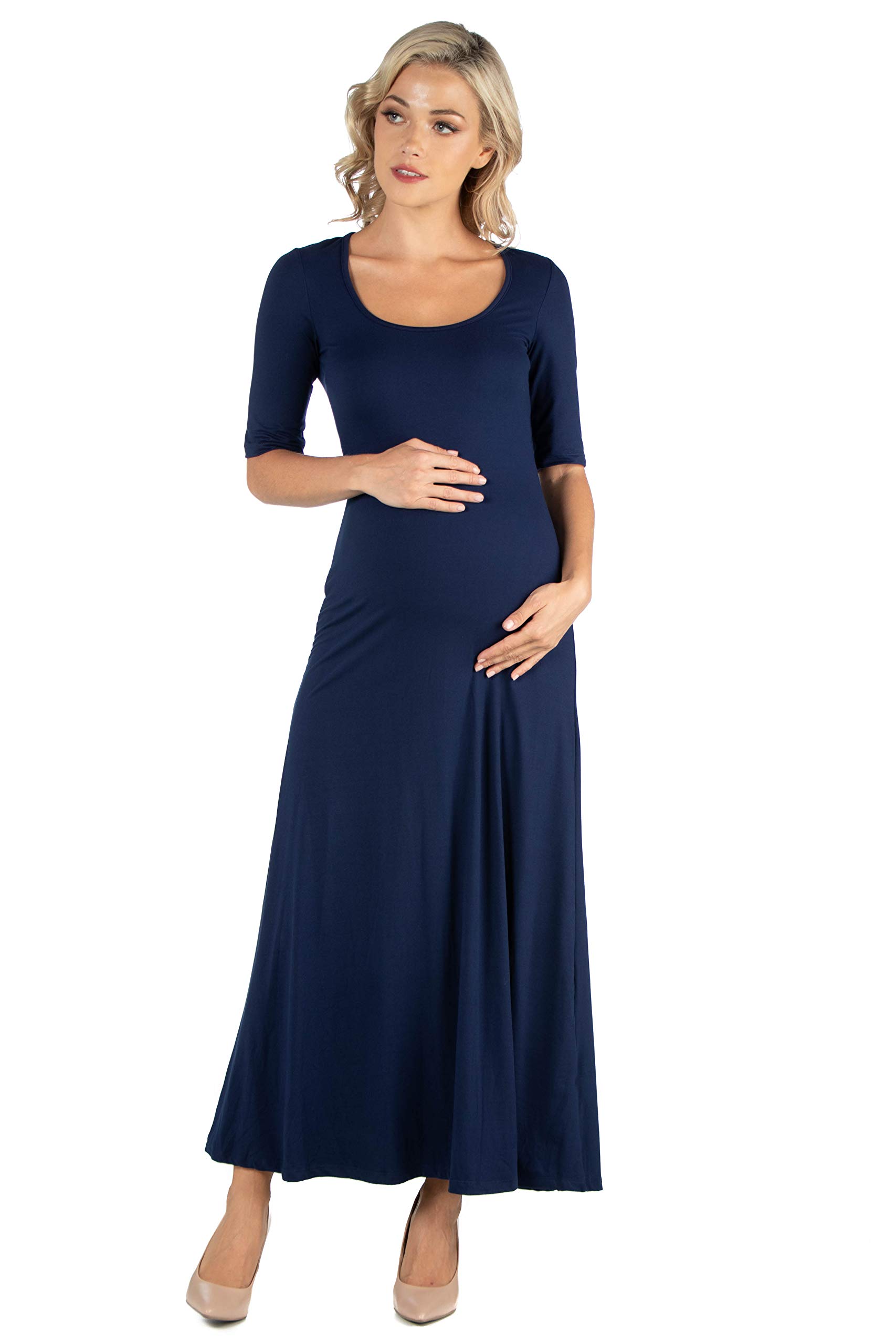 24seven Comfort Apparel Women's Casual Maternity Maxi Dress with Sleeves - Soft Stretchy Fabric for Pregnancy & Nursing - Perfect for Everyday Wear, Baby Showers & Maternity Photos