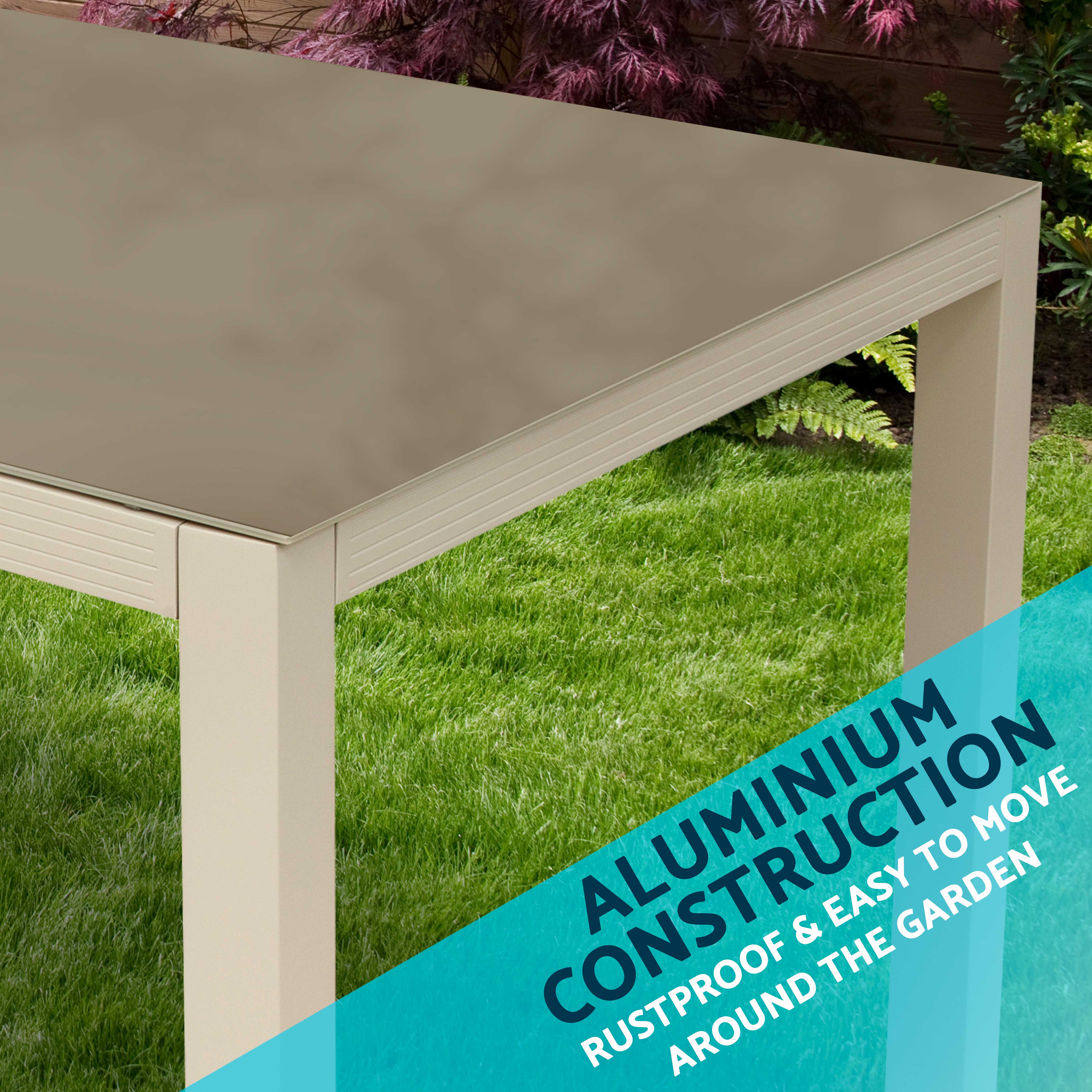 Fusion Aluminum Garden Dining Table with Tempered Glass Top & Umbrella Hole - Light Grey (DG51) | Outdoor Patio Furniture for Backyard, Poolside & BBQ Gatherings