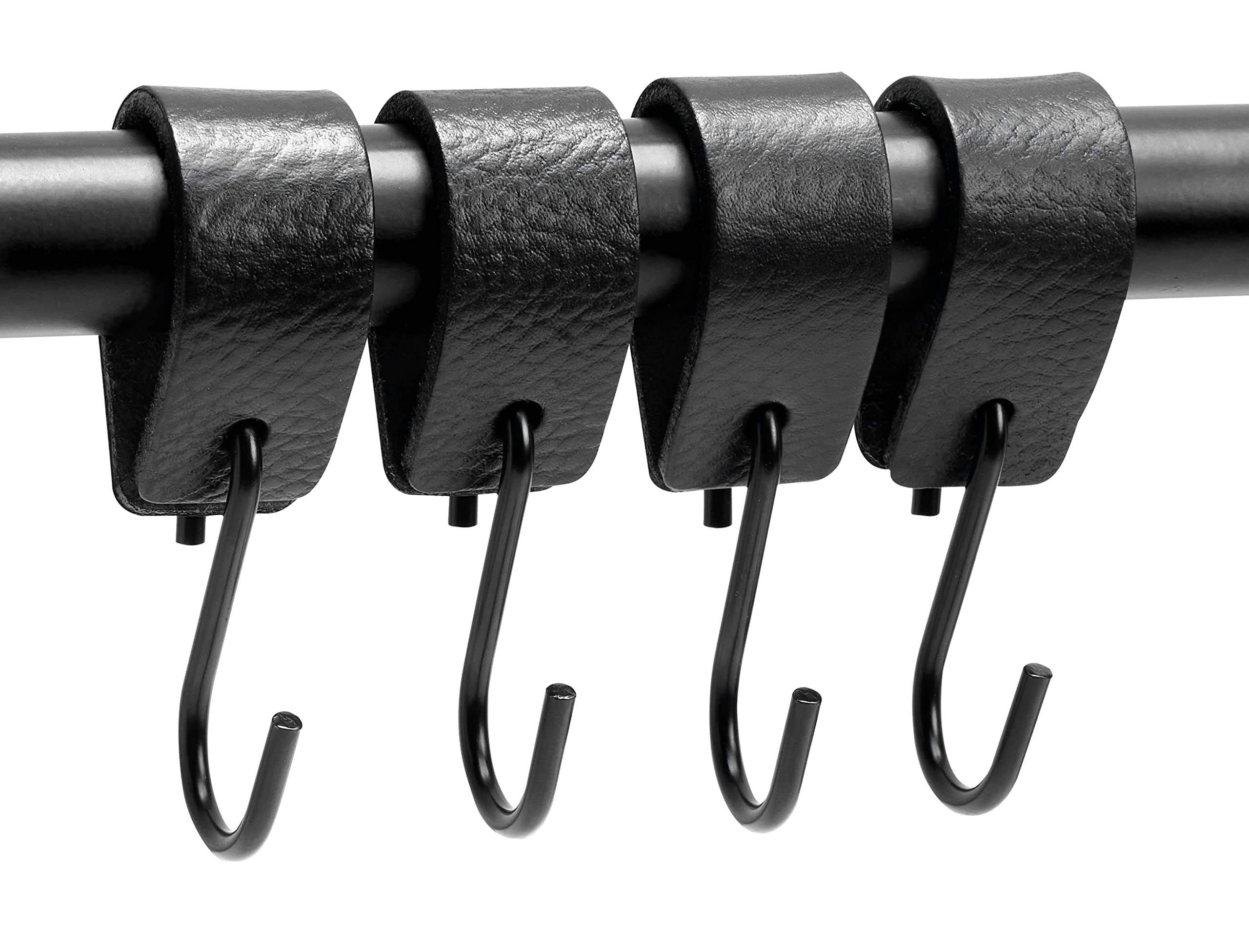 Brute Strength Multifunctional Leather S-Hooks - Heavy Duty Black S-Shaped Hooks for Coats, Kitchen, Garage & Home Organization (Set of 4) - Durable Leather Hanging Hooks for Wall, Door & Closet Storage