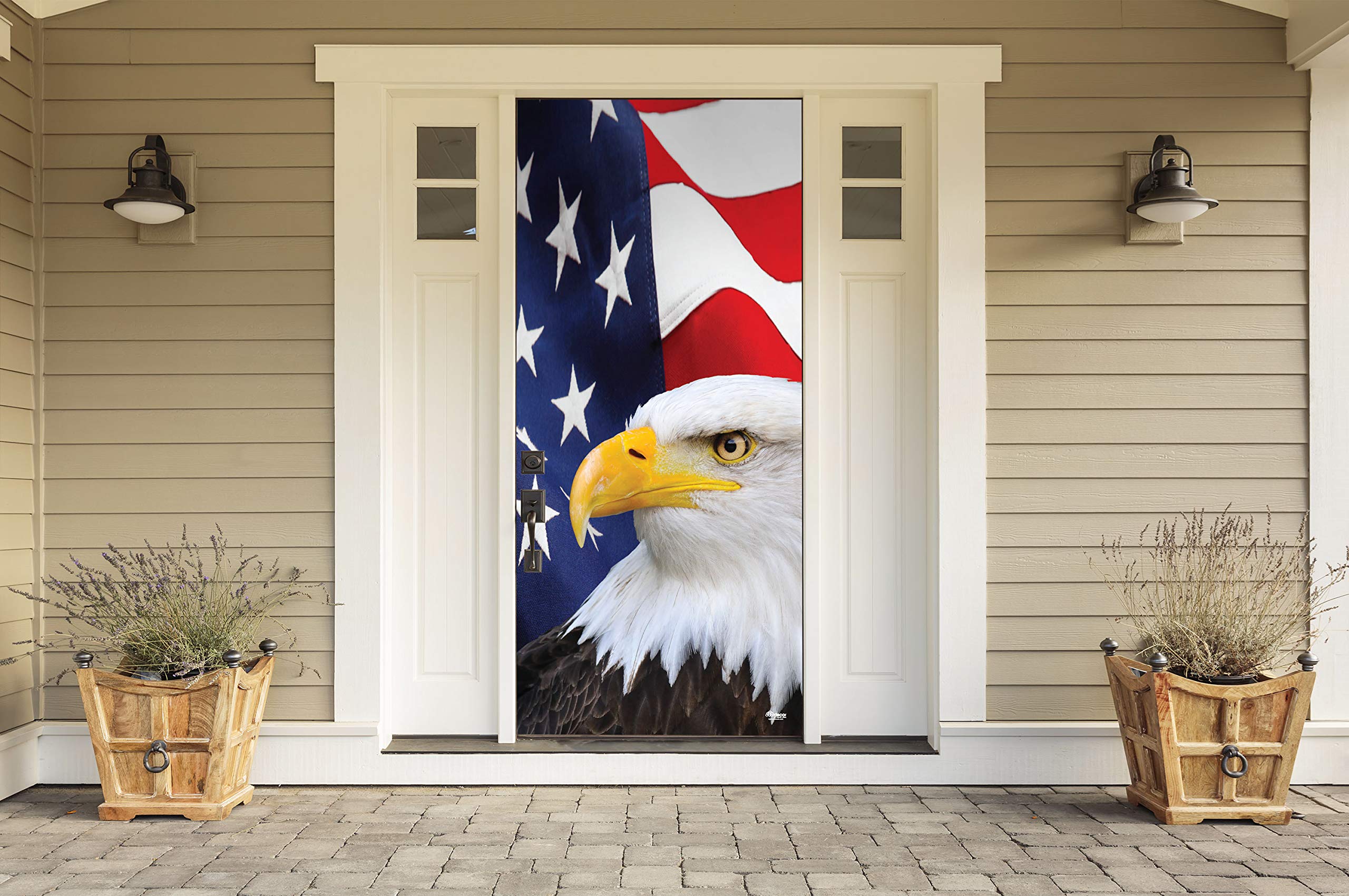 CC Home Furnishings 36' x 80' Patriotic Red and Blue Eagle Printed American Flag Banner - Perfect for Front Door, Garage Door, and Outdoor Wall Decor