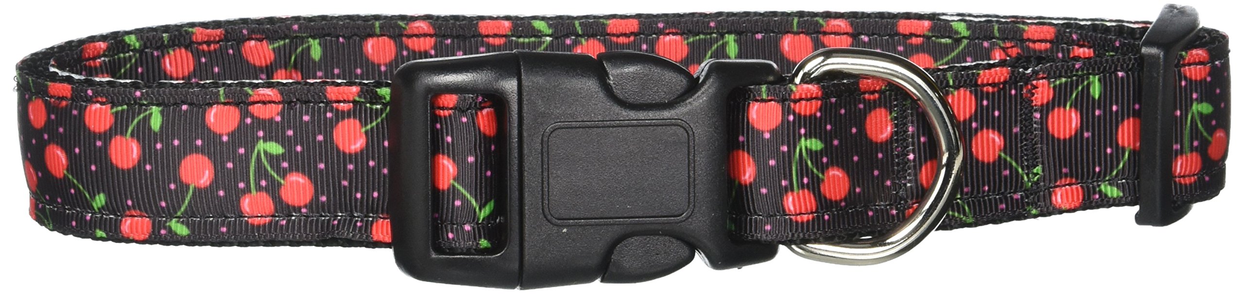 Premium Nylon Dog & Cat Collar and Leash Set - Black Cherry Pattern, Adjustable Size for Medium to Large Pets - Perfect for Walks, Training & Outdoor Adventures