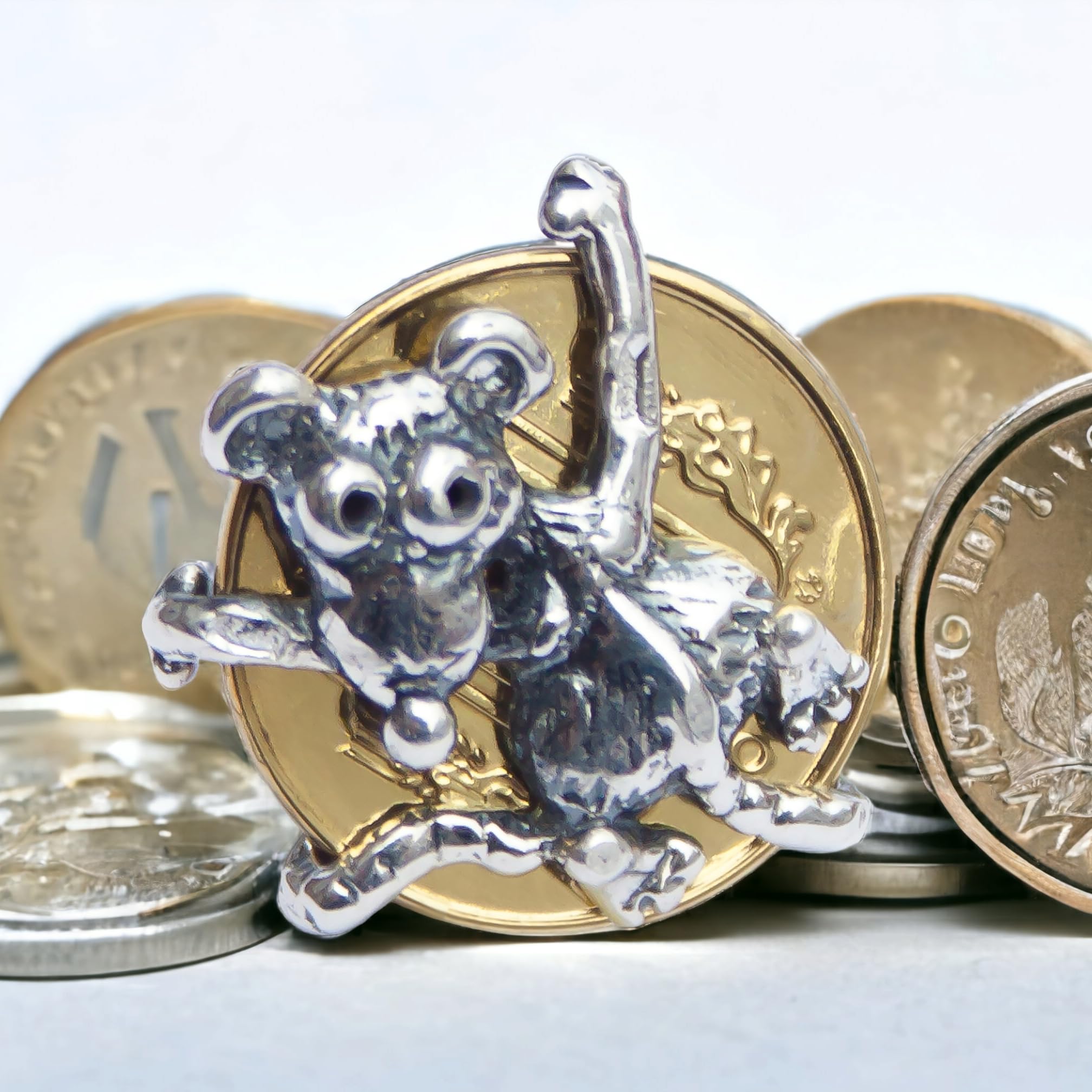 925 Sterling Silver Money Attract Amulet Charm - Cute Mouse Rat Coin Pendant for Wallet & Purse - Wealth Abundance Talisman Jewelry Gift | Perfect for Feng Shui, Good Luck Collection & Everyday Carry Accessory