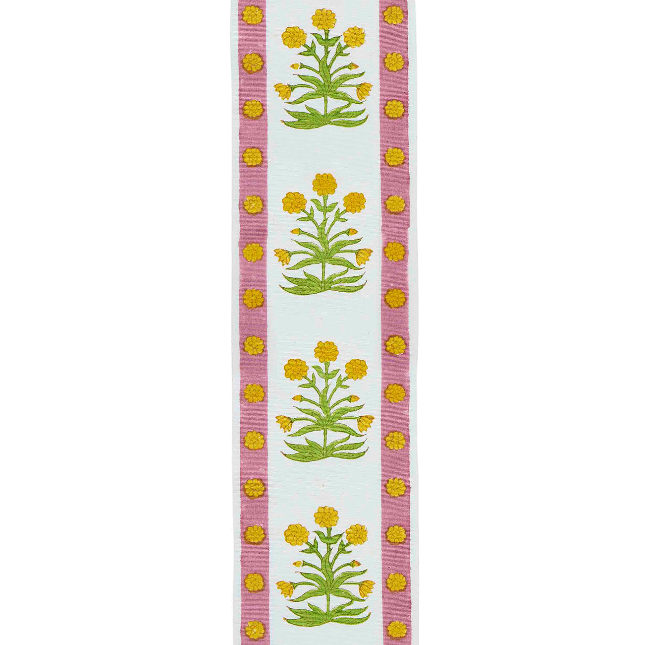 Trim Mughal Block Printed Cotton Fabric - Pink & Yellow Handmade Sample for DIY Crafts, Home Decor & Fashion Accessories