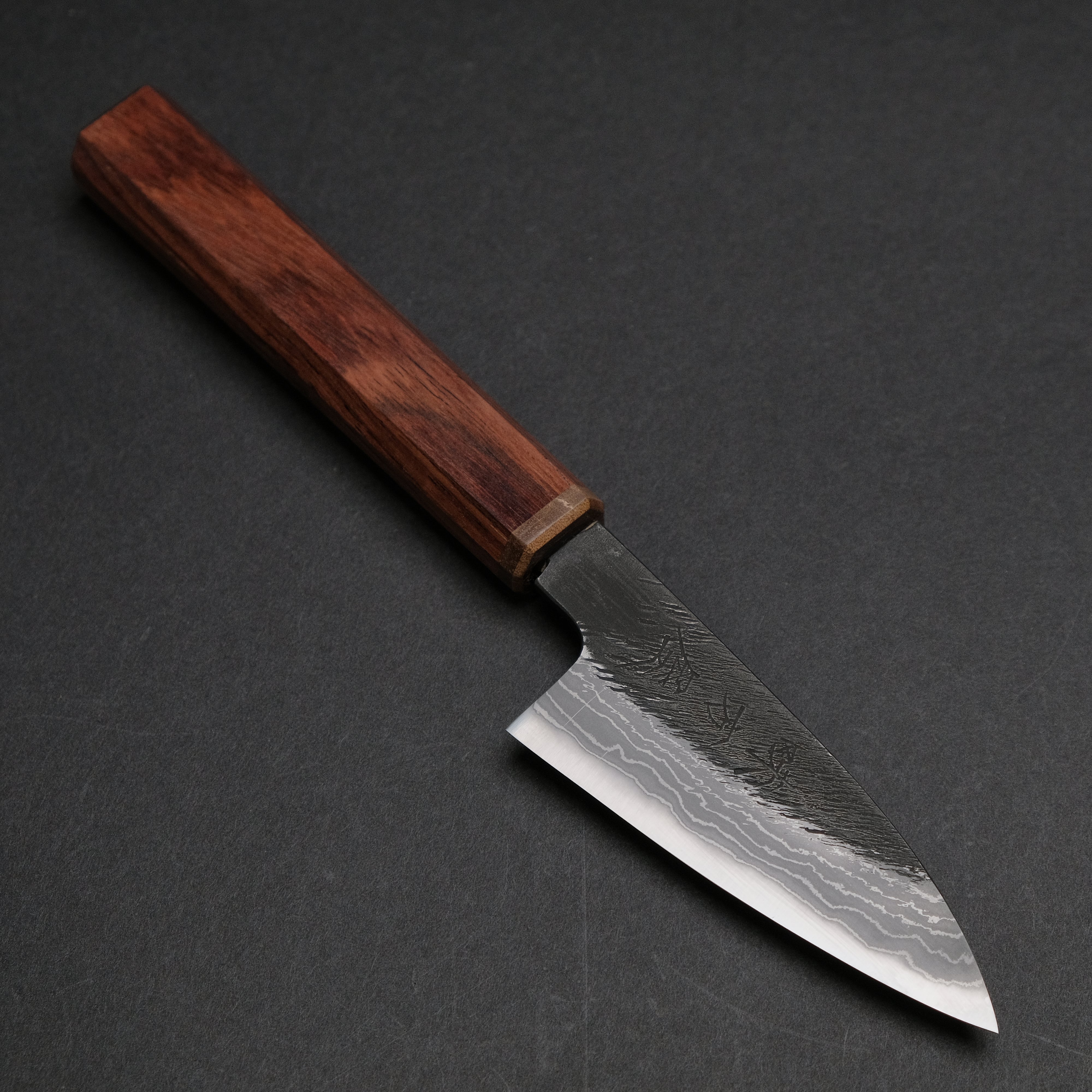 Premium Ajikataya White #2 Matsuba Damascus Petty Knife 80mm - Rosewood & Stabilized Wood Handle (#32) - Perfect for Slicing Fruits, Vegetables & Precision Kitchen Tasks