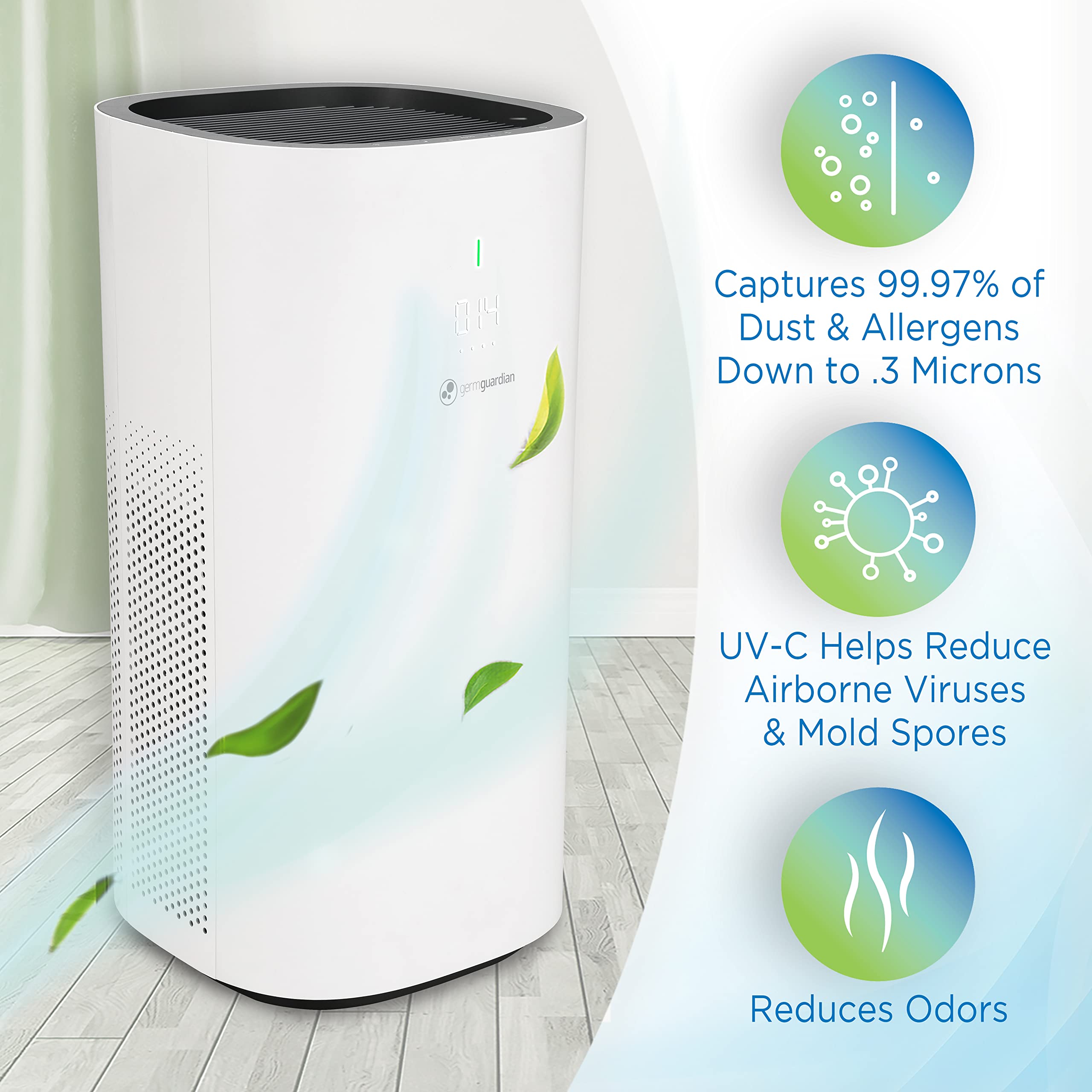 GermGuardian AC9600W HEPA Air Purifier for Large Rooms | UV-C Sanitizer & Odor Eliminator | Smart Air Quality Sensor | Ideal for Home, Office & Allergy Relief
