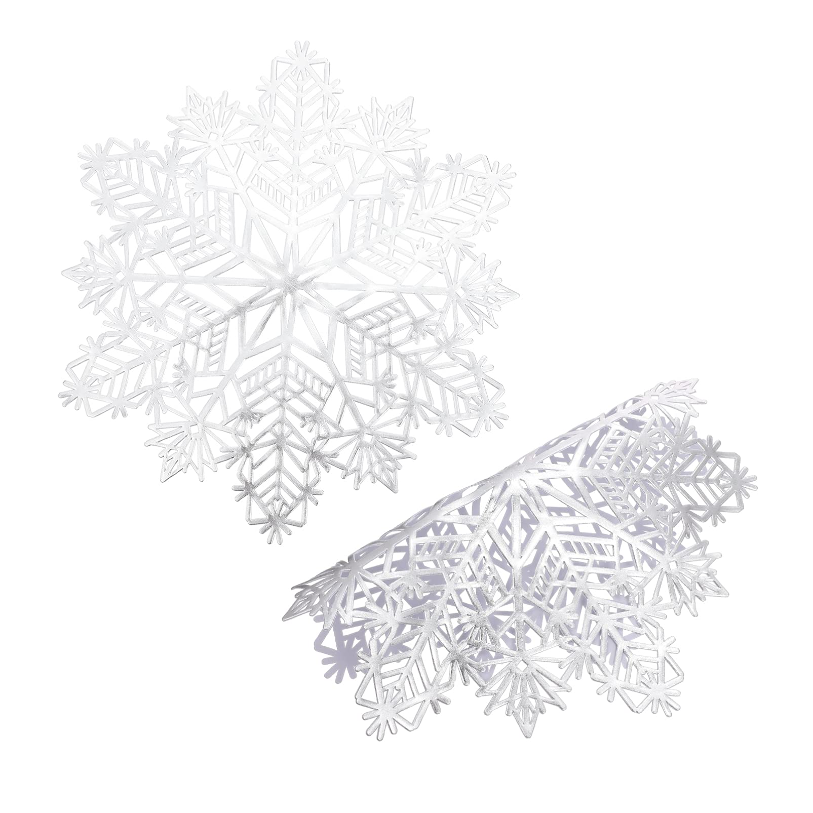 Angoily Christmas Snowflake Table Mats - 2PCS PVC Beaded Placemats for Dining Table, Wedding, Holiday Decor - Silver Snowflake Design for Festive Home & Party Decorations