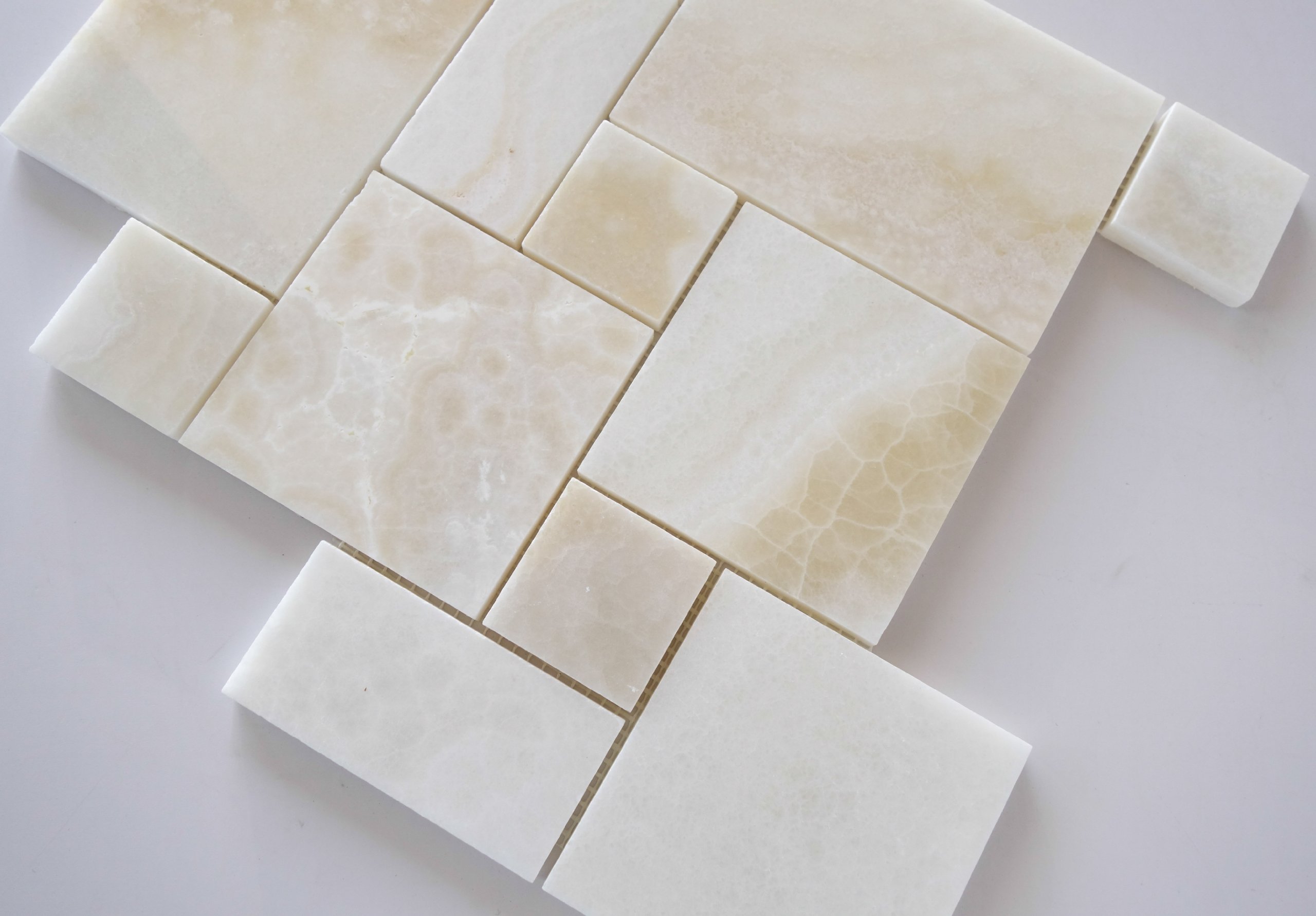 Premium White Onyx Opus Mini Pattern Mosaic Tile - Cross-Cut Polished Natural Stone - Box of 5 Sheets (10 sq ft) - Perfect for Bathroom Backsplash, Kitchen Wall, and Shower Floor Decor