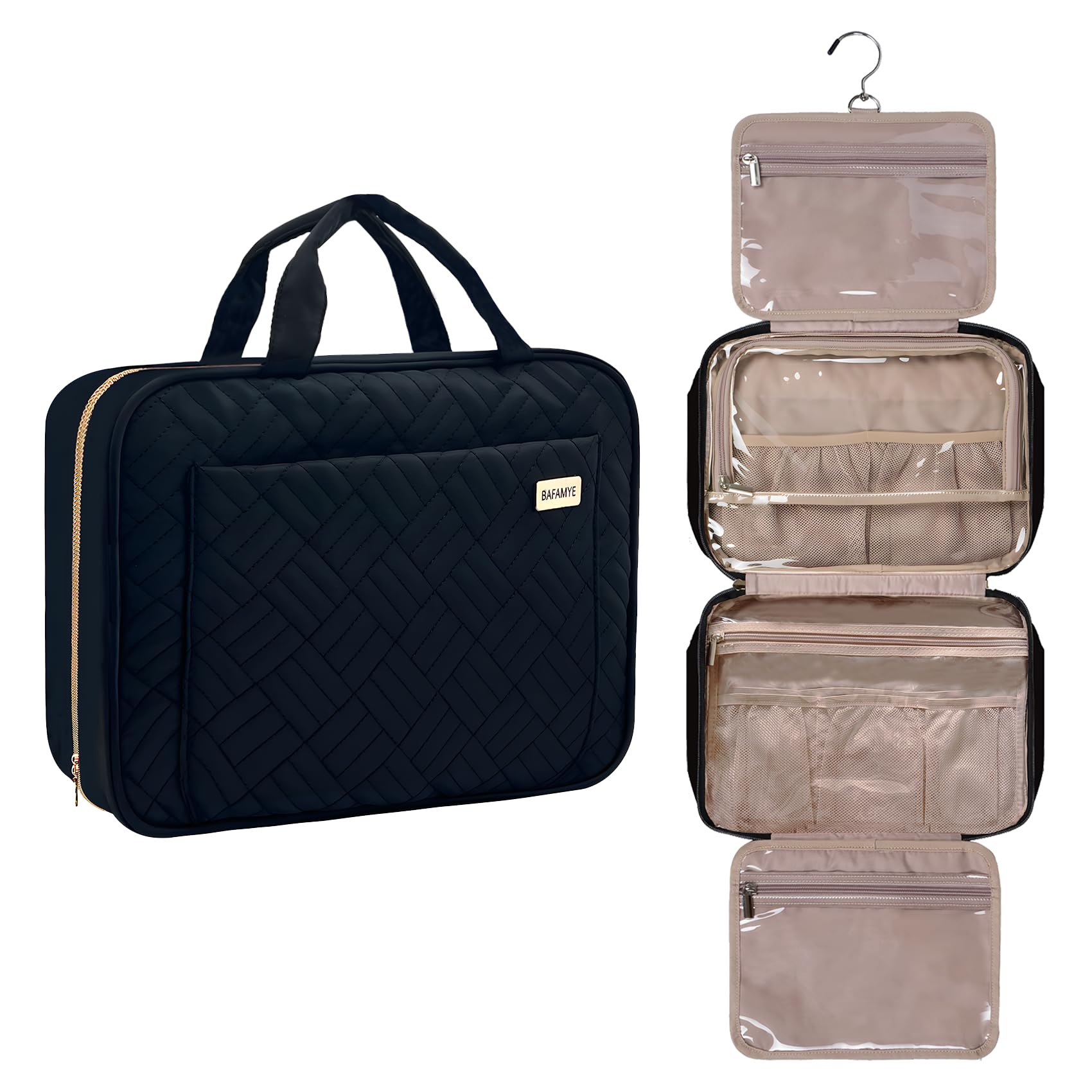8L Travel Toiletry Bag for Women - 2.1 Gallon Water-resistant Cosmetic Organizer with Hanging Hook | Perfect for Shampoo, Makeup & Travel Essentials | Ideal for Vacation, Gym & Business Trips (Black)