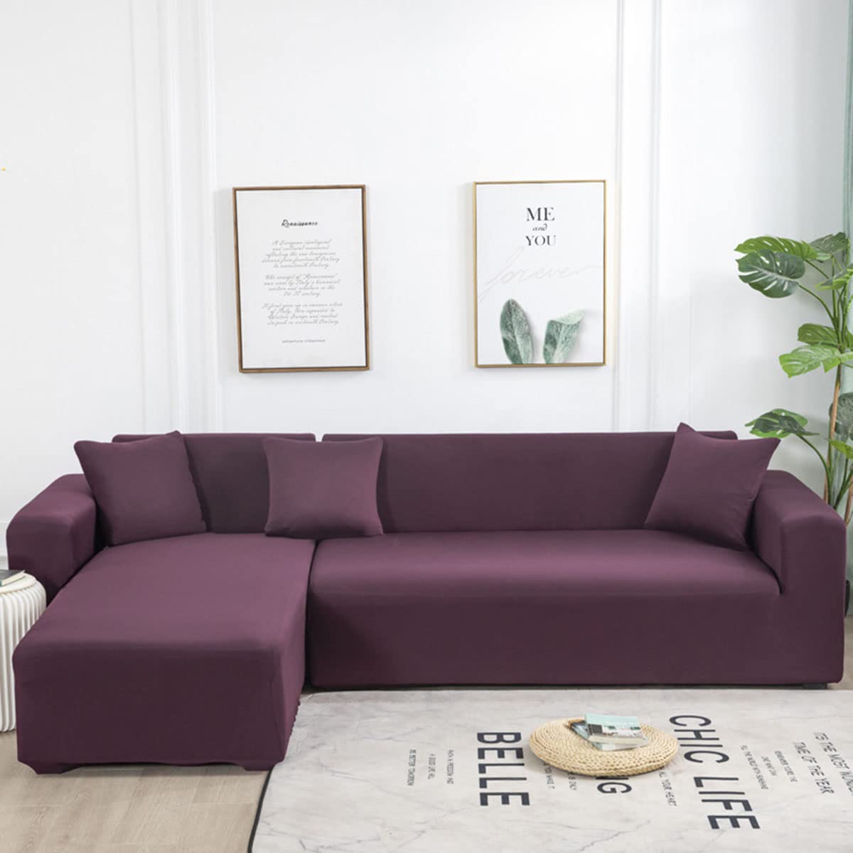 L-Shaped Sectional Sofa Cover - Soft Stretchable 2-Piece Slipcover, Non-Slip & Dust-Proof, Easy Installation for 3+4 Seater Couches (Fuchsia) - Perfect for Living Room, Family Room & Home Theater Furniture Protection