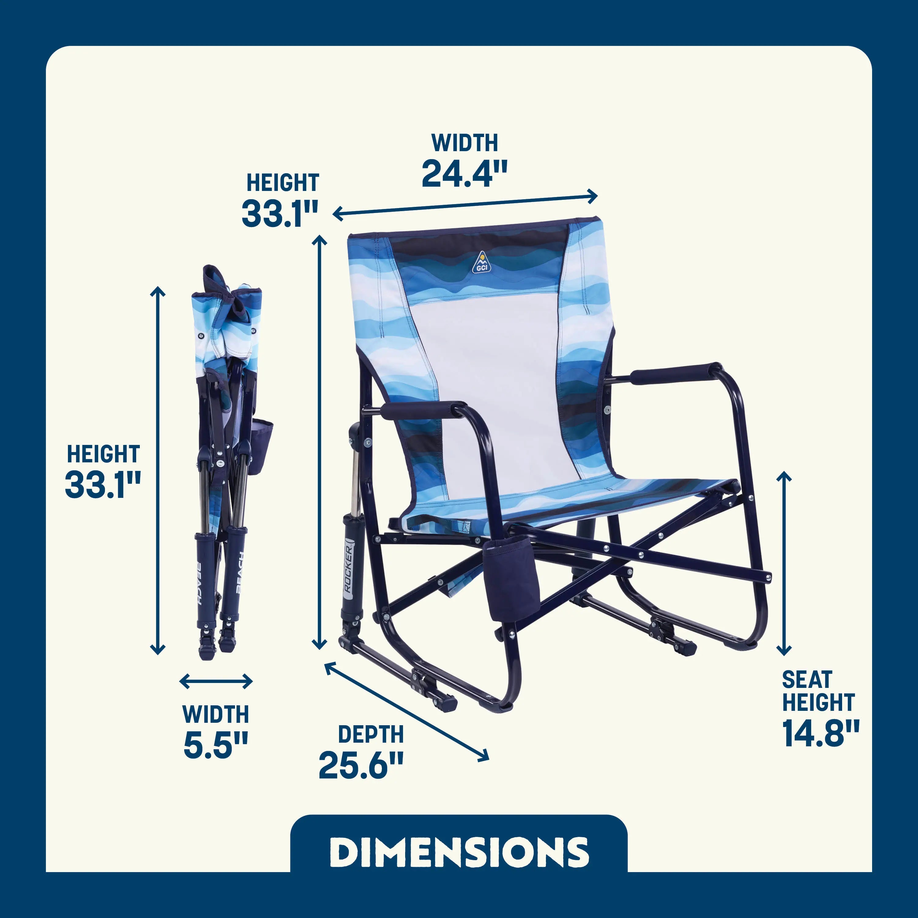 Premium Folding Beach Rocker Chair - Portable & Lightweight for Outdoor Relaxation at Beach, Pool, Camping, and Backyard