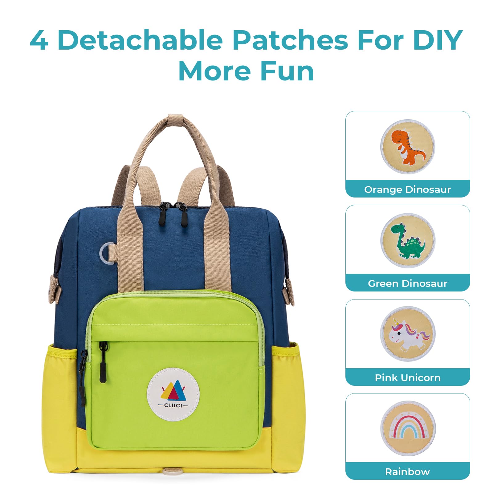 CLUCI Toddler Backpack for Boys & Girls - Lightweight School Backpack for Preschool, Kindergarten & Travel - Waterproof Kids Backpack for Daycare, Outings & Daily Use (Ages 2-4, No Velcro) - Perfect for School Supplies, Snacks & Essentials