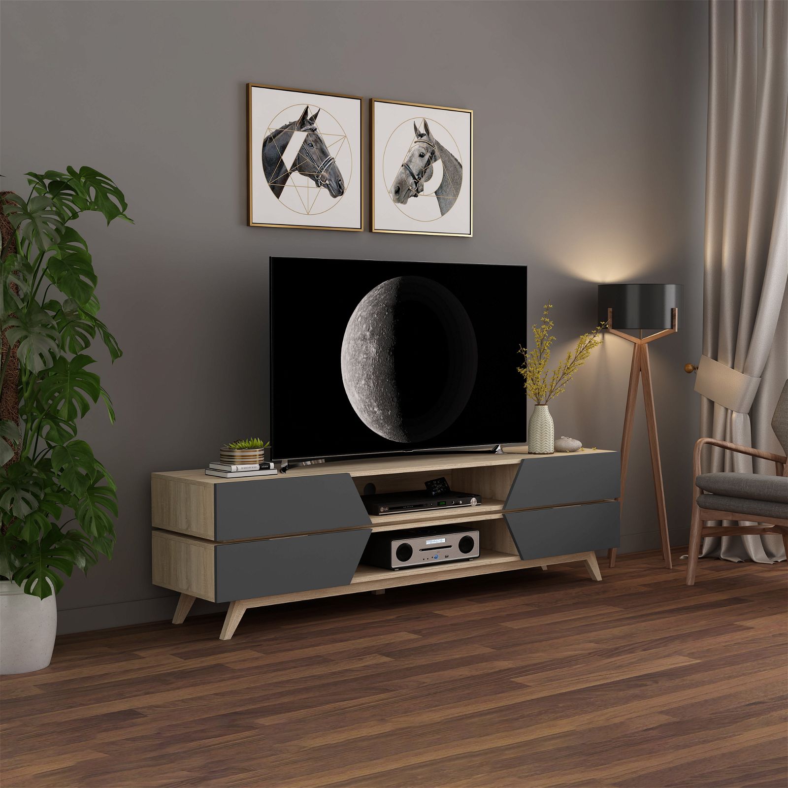 NORDIC 1800 Entertainment Unit - Modern Grey TV Stand with Storage by Criterion - Perfect for Living Room, Home Theater & Media Center Organization