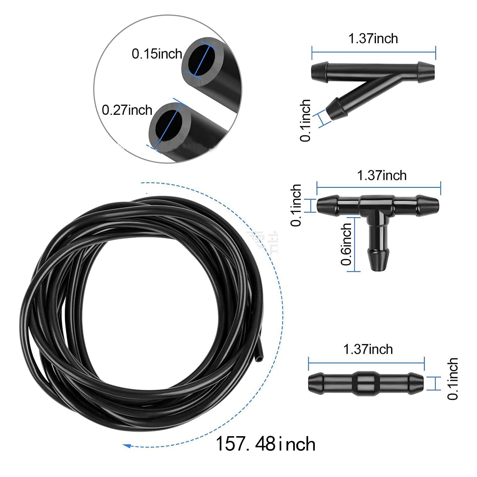 30 PCS Universal Car Windshield Washer Hose Kit - 13.1Ft/4m Durable Rubber Hose with 30 Quick-Connect Fittings - Compatible with Most Vehicle Water Pumps & Nozzles (Black) - Perfect for Car Wash, Windshield Cleaning & Fluid System Maintenance