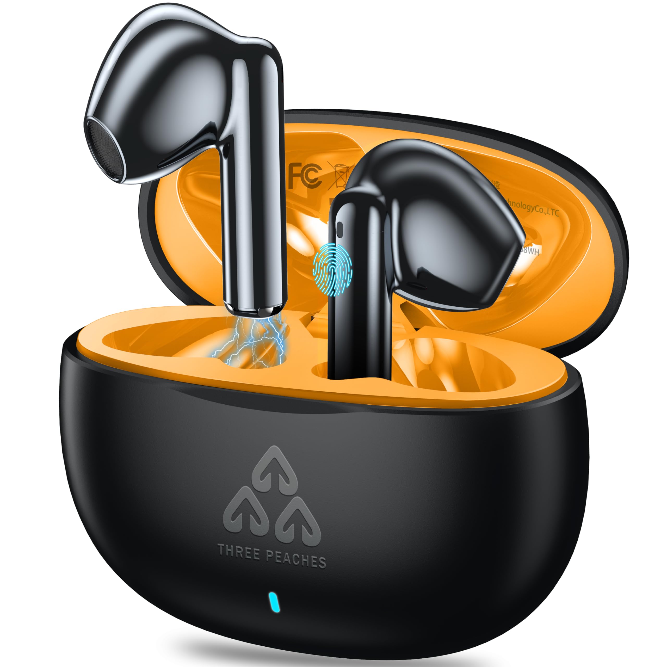 THREE PEACHES Wireless Earbuds Bluetooth 5.3 with ENC Mic - Stereo Bass, Noise Canceling Headphones for Business Calls & Music | Perfect for Office, Commuting & Workouts