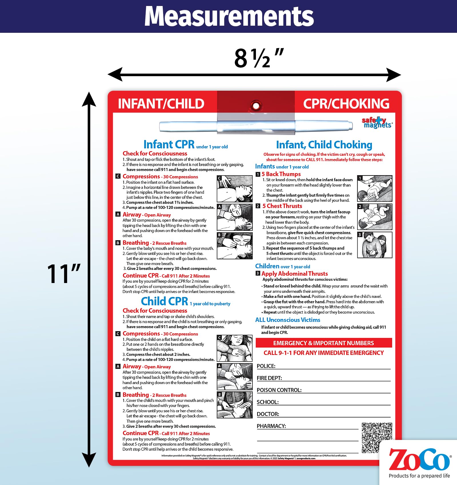 20 Pack Infant & Child CPR Choking First Aid Magnets - Laminated Emergency Quick Reference Cards with Marker (8.5x11 in) - Perfect for Daycares, Schools & Home Safety