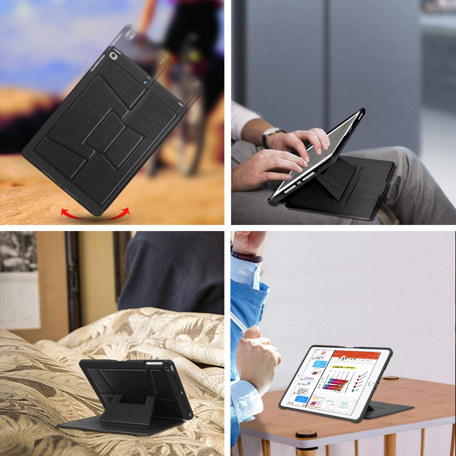 Fintie Magnetic Stand Case for iPad 6th/5th Gen (2018/2017), iPad Air 2/Air (9.7 Inch) - Shockproof Rugged TPU Cover with Auto Wake/Sleep & Multiple Viewing Angles - Perfect for Work, Study & Entertainment (Black)