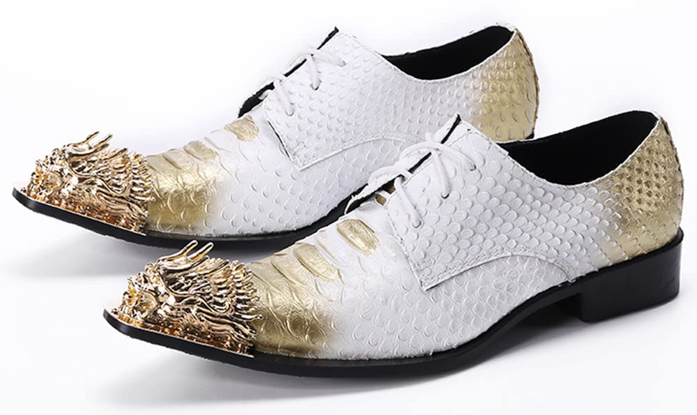 Santimon Men's Dragon Metal Pointed Toe Slip-on Dress Shoes | Formal Oxford Business Derby with Snake Print | Perfect for Office, Wedding & Special Occasions