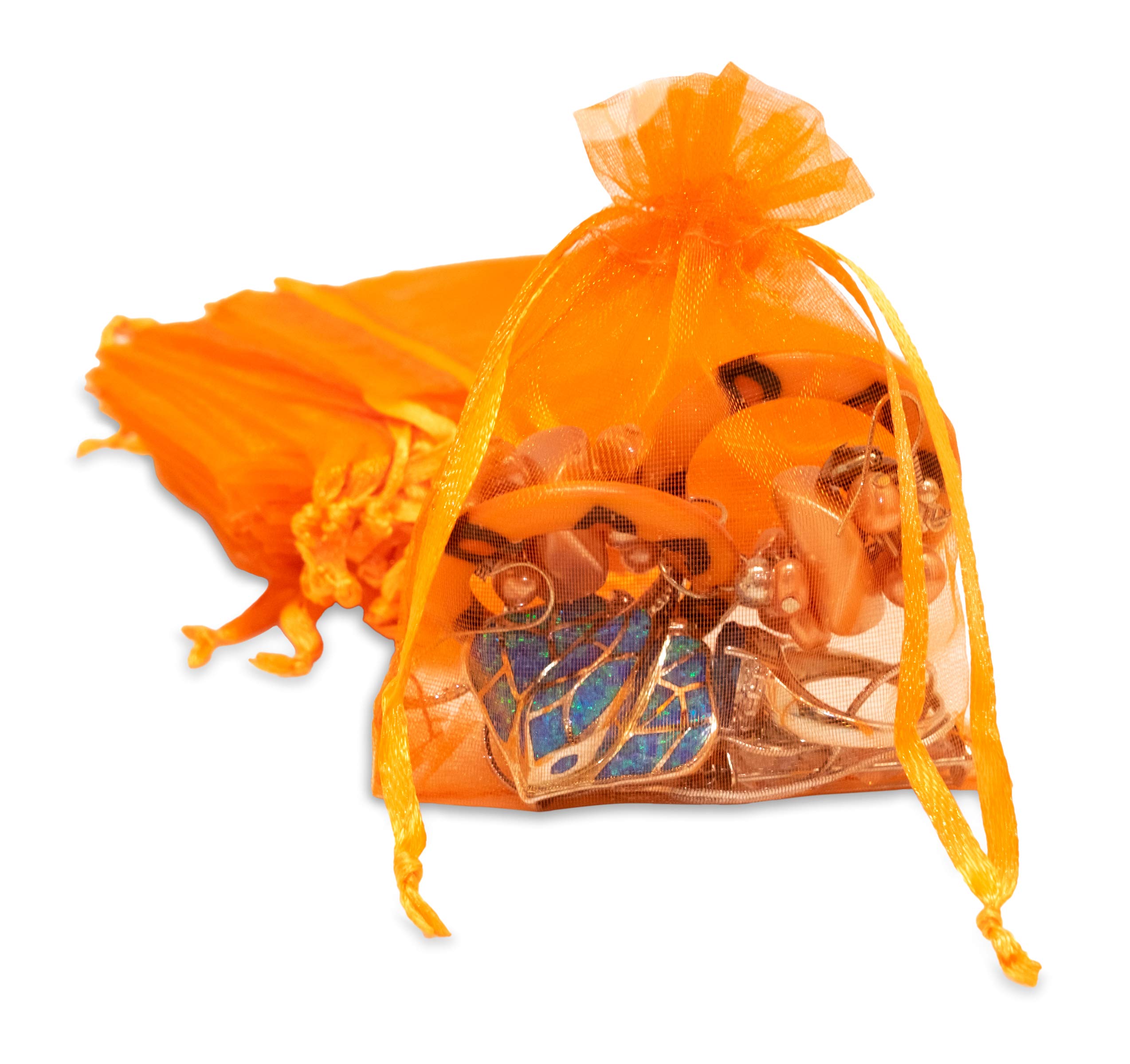 48-Pack 4x6 Orange Sheer Organza Drawstring Gift Bags - Premium Jewelry, Candy & Wedding Favor Pouches for Parties, Bridal Showers & Special Events