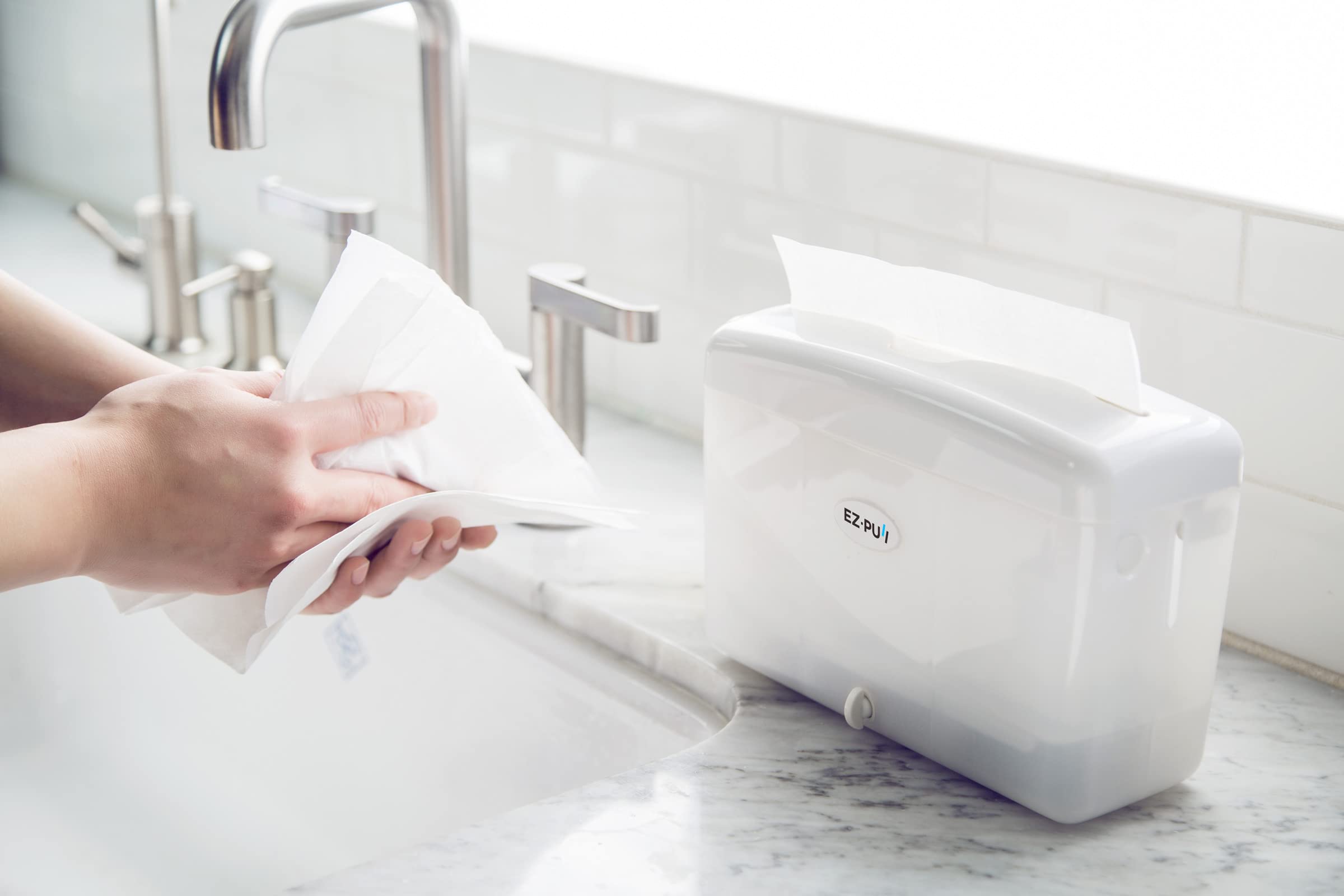 EZbrnd SlimFold Hand Towel Dispenser - White Countertop Paper Towel Holder for Kitchen, Bathroom, Office, RV & Airbnb - Space Saving Guest Towel Solution for Small Spaces & Travel Use