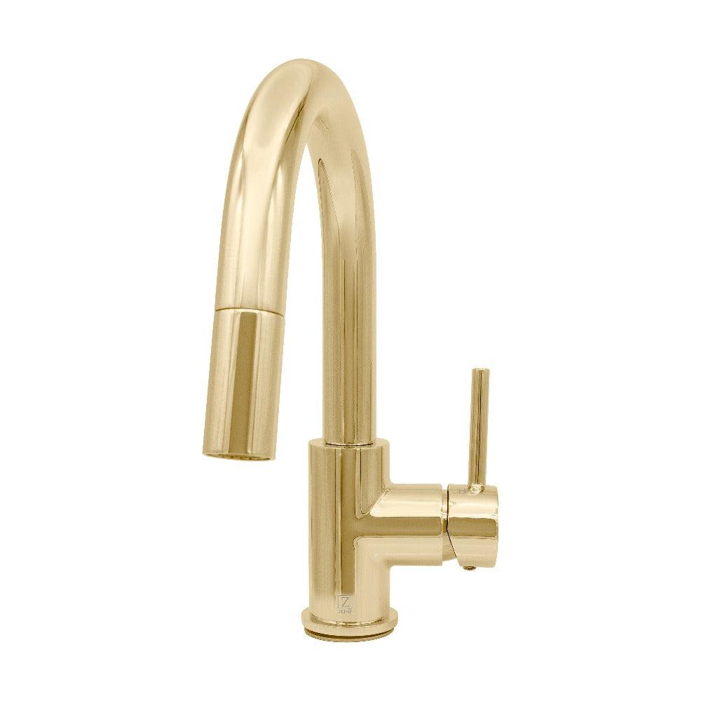 ZLINE Dante Pull Down Single Handle Kitchen Faucet in Polished Gold - Modern Touchless Design for Easy Cooking & Cleaning (DNT KF PG) | Perfect for Farmhouse, RV & Small Kitchen Sinks