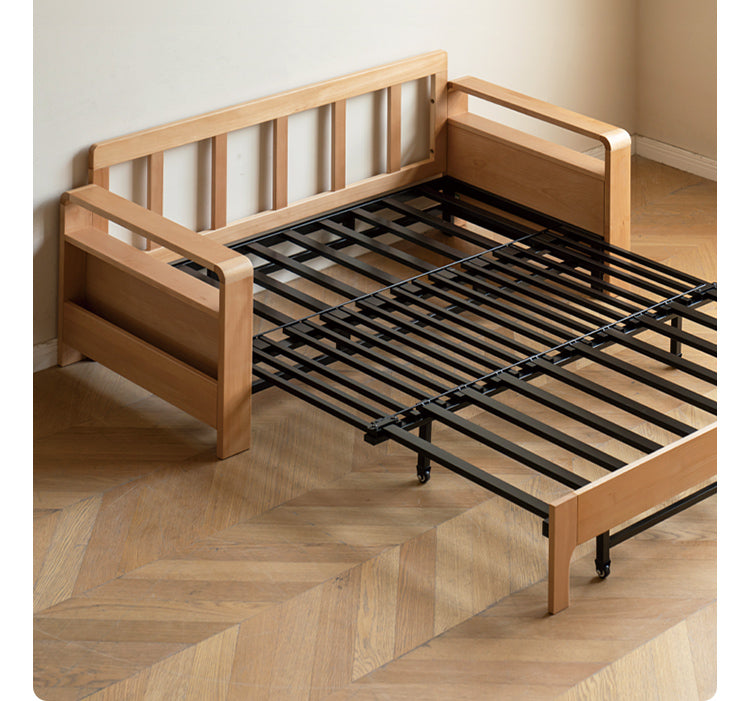 Solid Wood Sleeper Sofa - Beech & Oak Multi-Functional Convertible Sofa Bed for Living Room, Guest Room & Small Spaces
