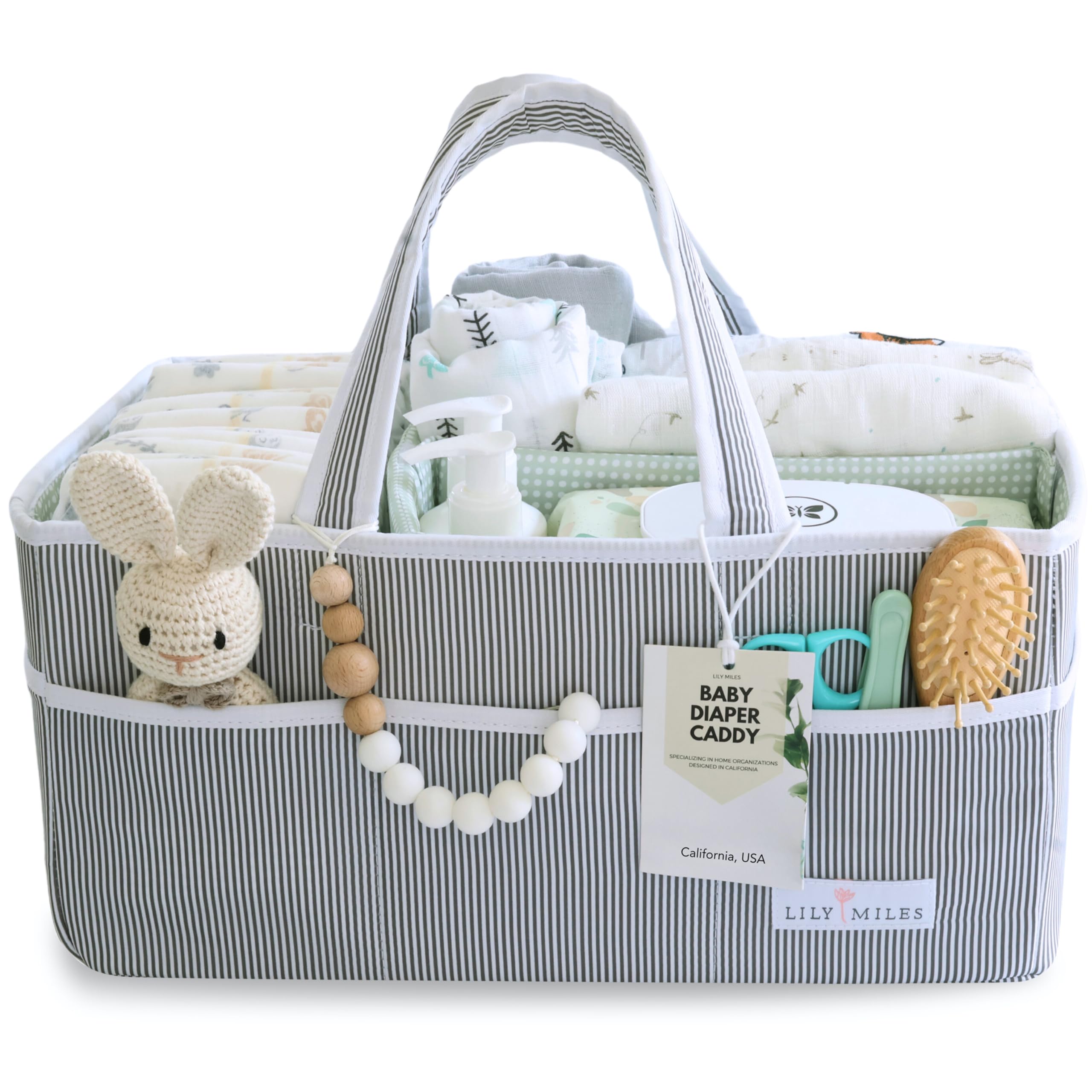 Lily Miles Baby Diaper Caddy Organizer - Large Tote Bag for Newborn Essentials (Boy & Girl) | Baby Shower Gift, Nursery Storage & Travel Must Have | Perfect for Diapers, Wipes & Baby Care Items On-The-Go