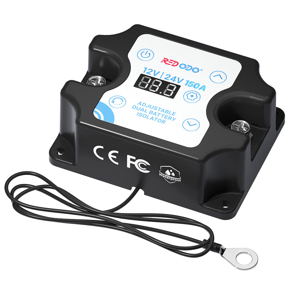 Redodo 12V/24V 150A Adjustable Dual Battery Isolator (VSR) - Auto Connect/Disconnect Starter & House Batteries with LCD Display - Perfect for RVs, Boats, and Off-Grid Power Systems