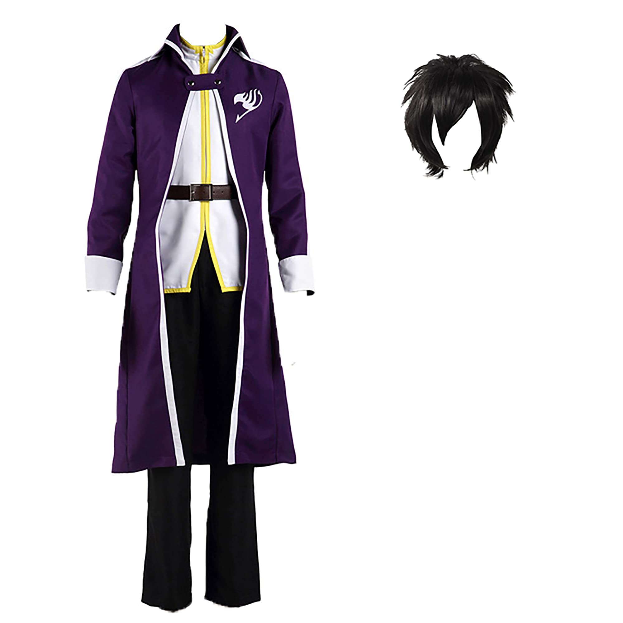 Fairy Tail Gray Fullbuster Cosplay Costume Set - Anime Purple Coat Uniform & Wig for Halloween, Conventions, and Roleplay
