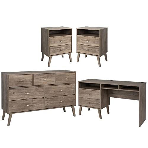 Home Square 4-Piece Bedroom Furniture Set - 2 Tall Nightstands, Dresser & 2-Drawer Computer Desk - Modern Home Office & Bedroom Storage Solution