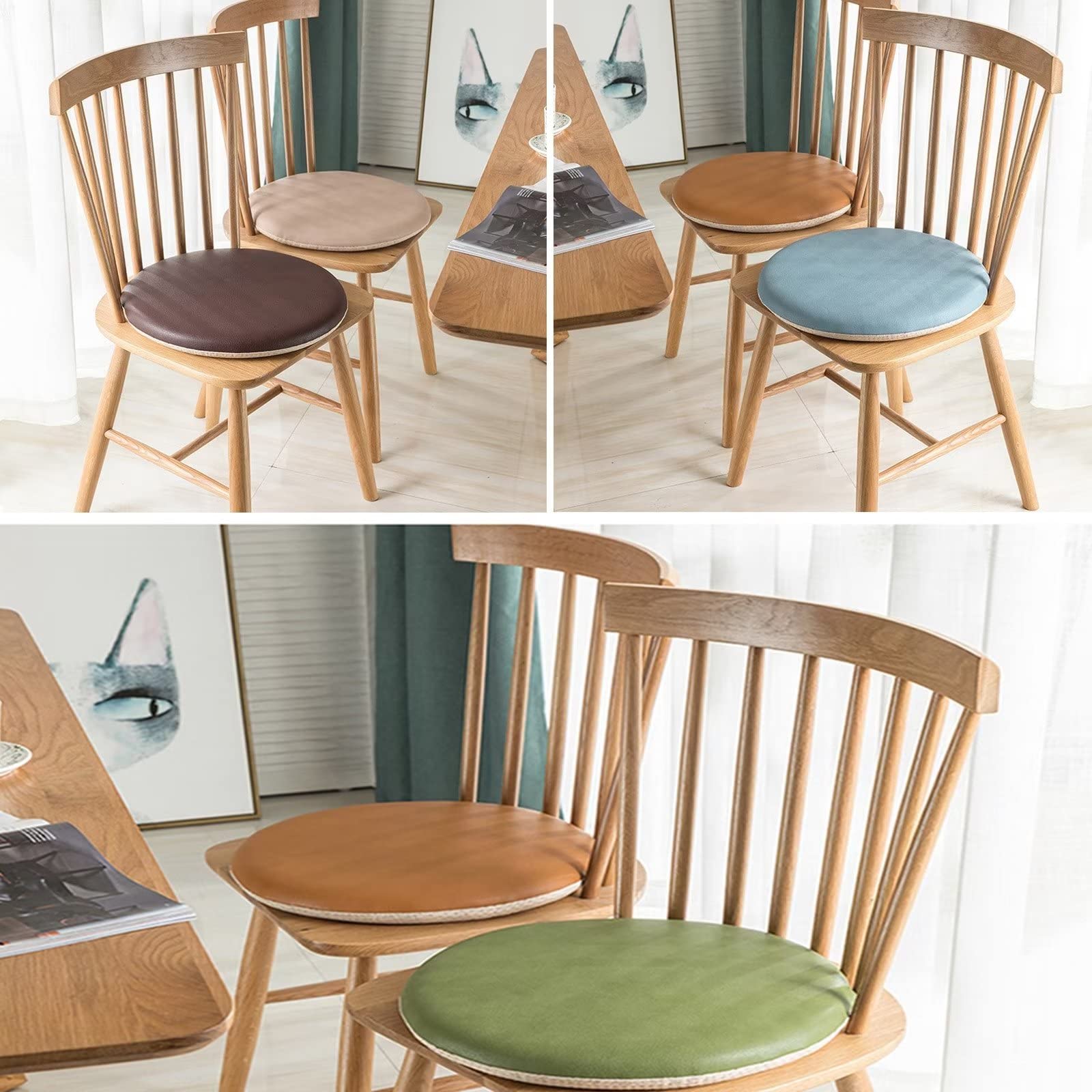 16 Inch Round Faux Leather Kitchen Chair Pads - Thick Memory Foam Seat Cushions for Dining Room Chairs | Waterproof Indoor & Outdoor Chair Cushions (Black) - Perfect for Kitchen, Dining Room, Patio and Office Use