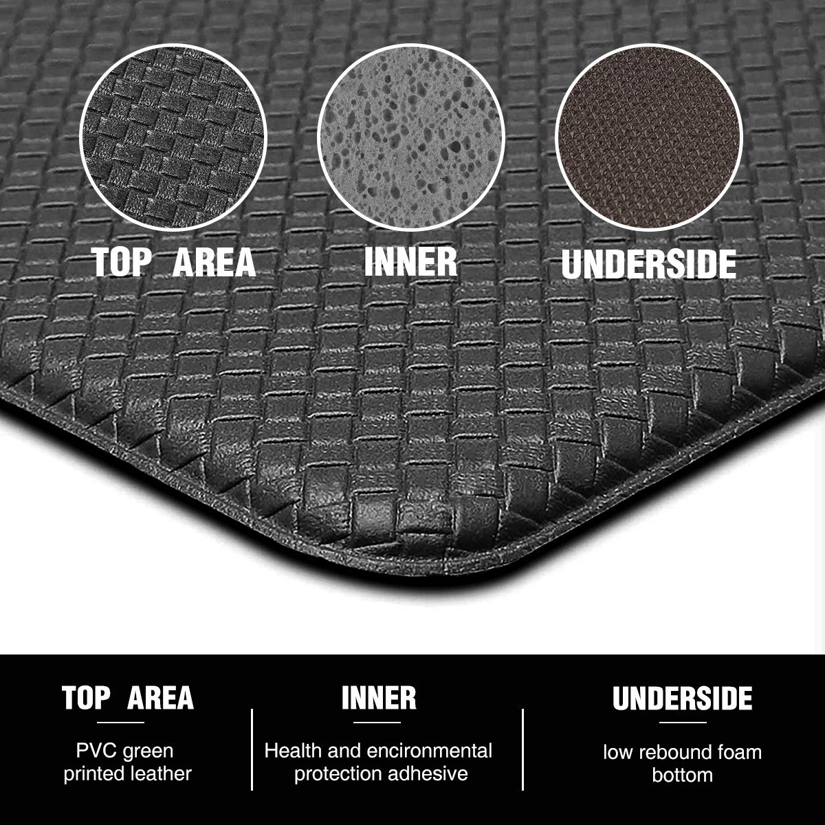 Anti-Fatigue Comfort Mat - Non-Slip Cushioned Standing Desk Mat for Kitchen, Office & Gaming - 18x30 Inch Black - Ergonomic Support for Long Hours of Standing Work or Play