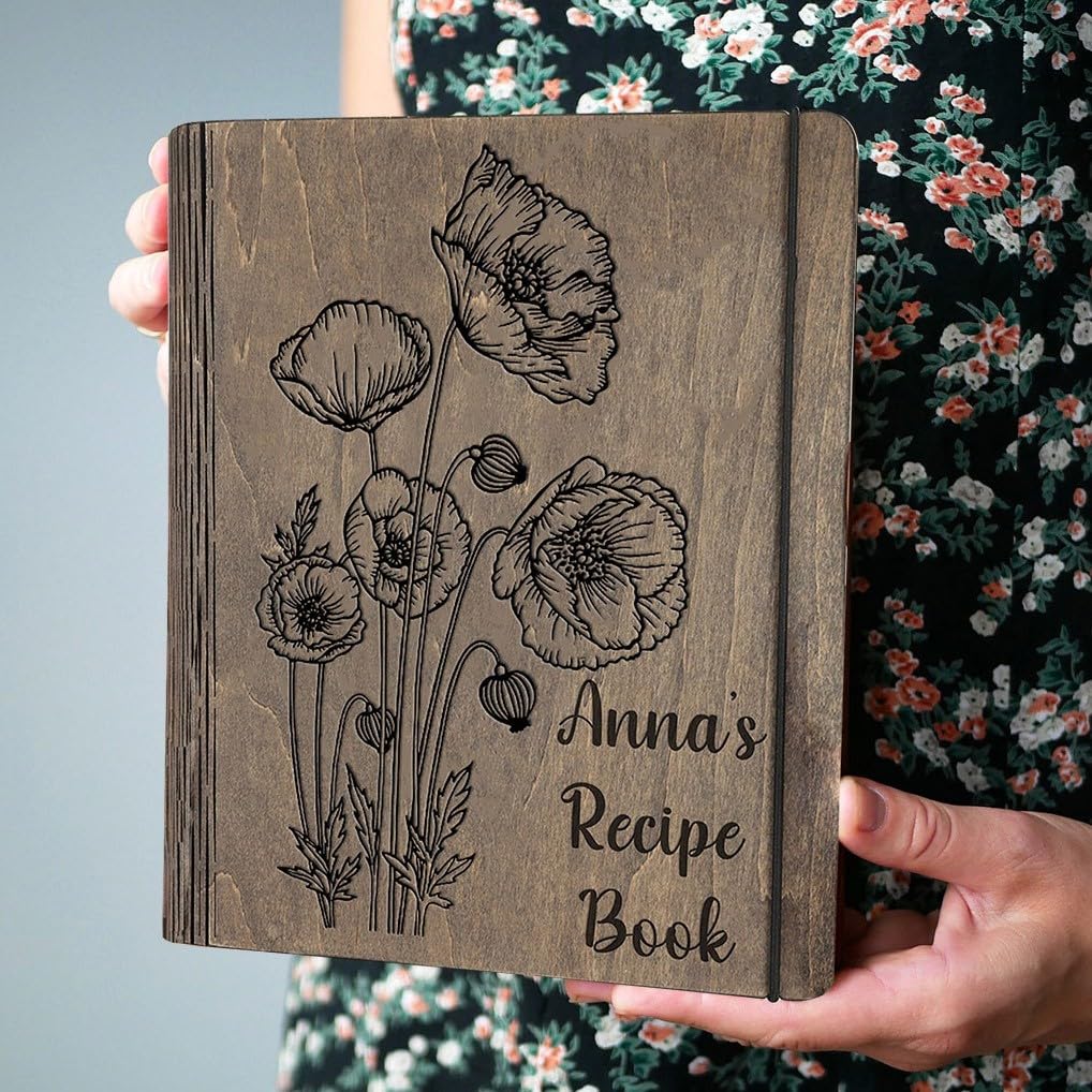 Personalized Wooden Recipe Book Binder - Custom Family Cookbook Journal with Wooden Cover, A4 Sketchbook Notebook for Writing Recipes - Perfect Mother's Day & Christmas Gift Ideas for Home Chefs & Cooking Enthusiasts