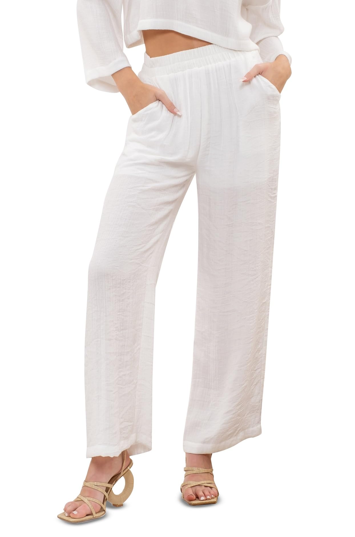 August Sky Women's Wide Leg Pants - Stretchy High Waist Elastic Waistband Casual Lounge Pants with Pockets | Perfect for Work, Travel & Relaxation at Home