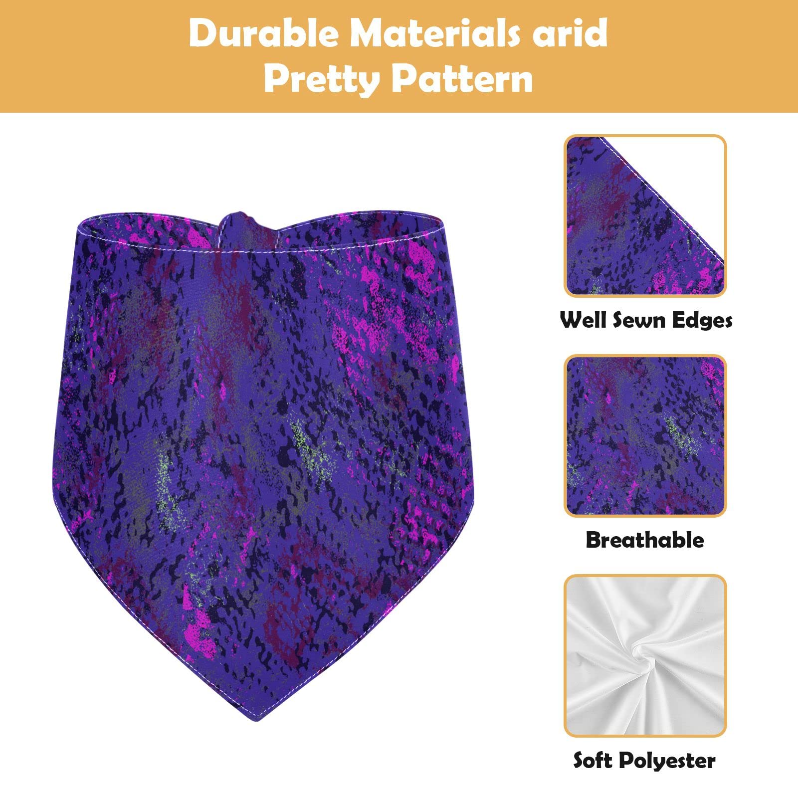 2 Pack Snake Skin Pattern Purple Dog Bandanas - Adjustable Snap Button Pet Scarf for Small Medium Large Dogs & Cats - Perfect for Holidays, Parties & Everyday Wear