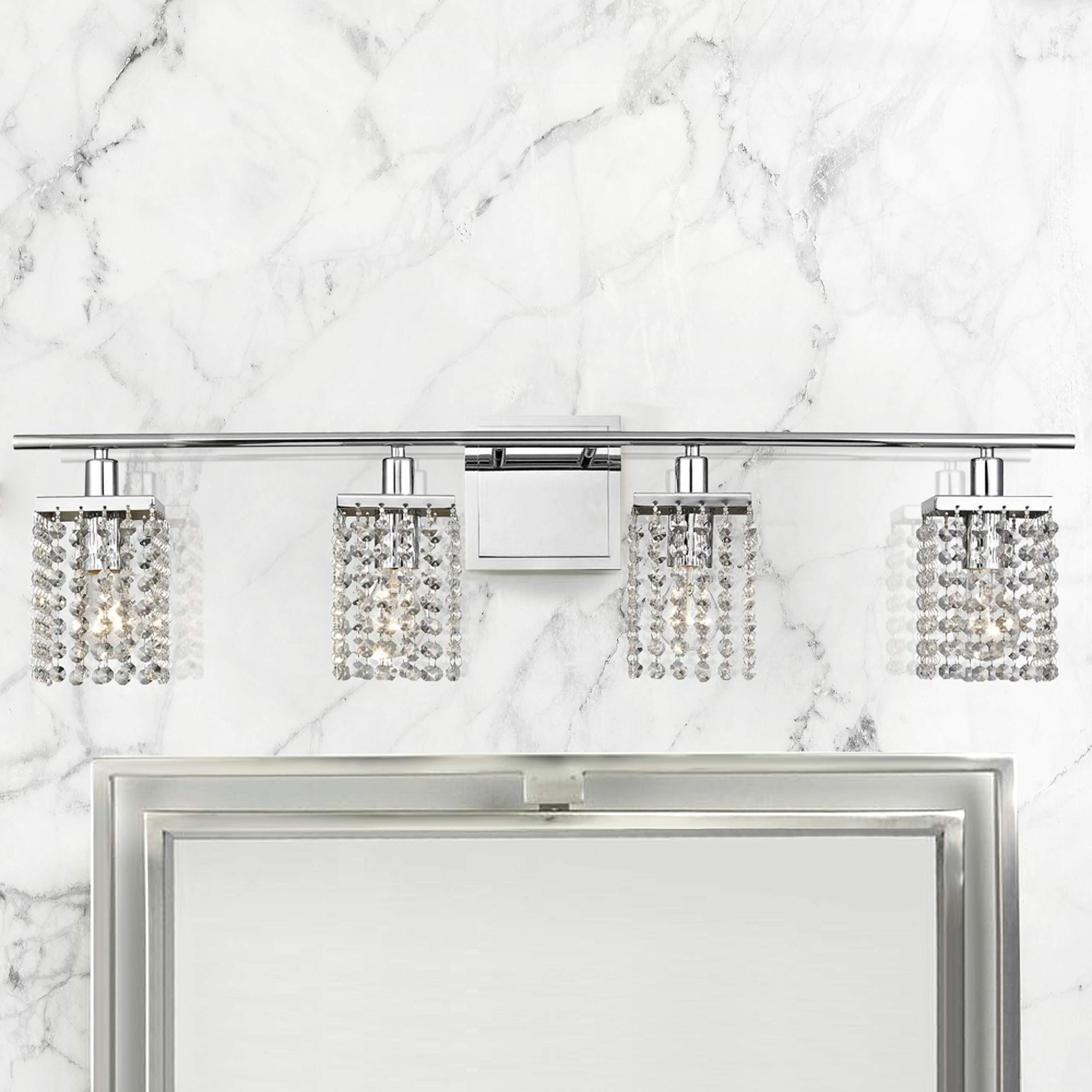 Modern 4-Light Crystal Bathroom Vanity Light Fixture - Elegant LED Lighting for Bathroom Mirror, Makeup Area & Dressing Room - Waterproof & Energy Efficient