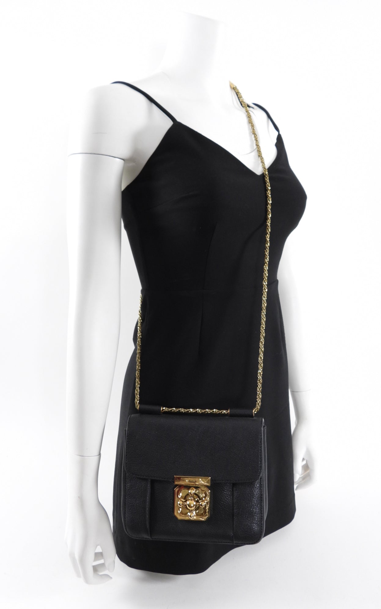 Chloe Black Grain Leather Elsie Crossbody Chain Bag - Stylish & Elegant for Evening Outings, Parties & Special Occasions
