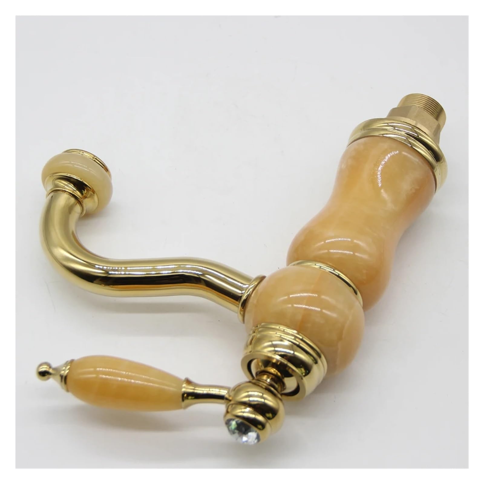 Royal Marble Bathroom Faucet - Hot and Cold Water Gold Lavatory Sink Tap with Full Copper Construction & Jade Accents - Elegant Marble Stone Basin Faucet for Modern Luxury Bathrooms (Model: CWXKGL) - Perfect for Spa-Like Vanities, Hotel Renovations, and Upscale Home Decor