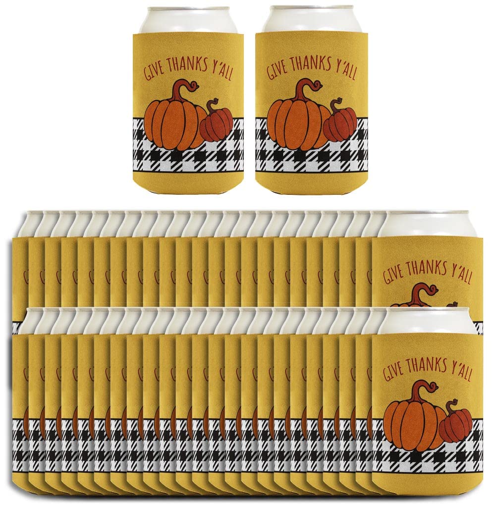 96-Pack Fall Party Supplies - Thanksgiving Can Coolers & Coolies in White | Perfect for Autumn Gatherings, BBQs, and Outdoor Events