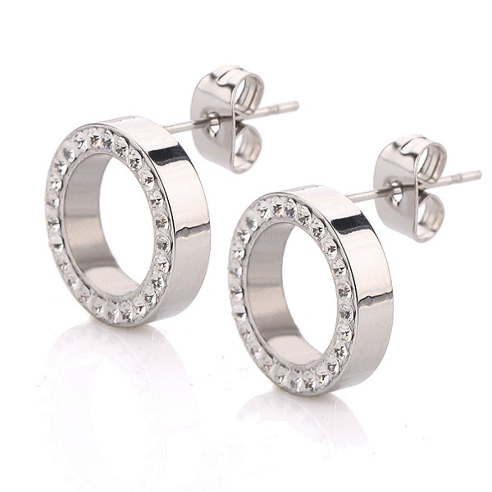 Gold Plated Titanium Steel Cubic Zirconia Circle Stud Earrings for Women - Hypoallergenic Nickel-Free Classic Hoop Earrings - Perfect for Everyday Wear, Parties & Gift Giving