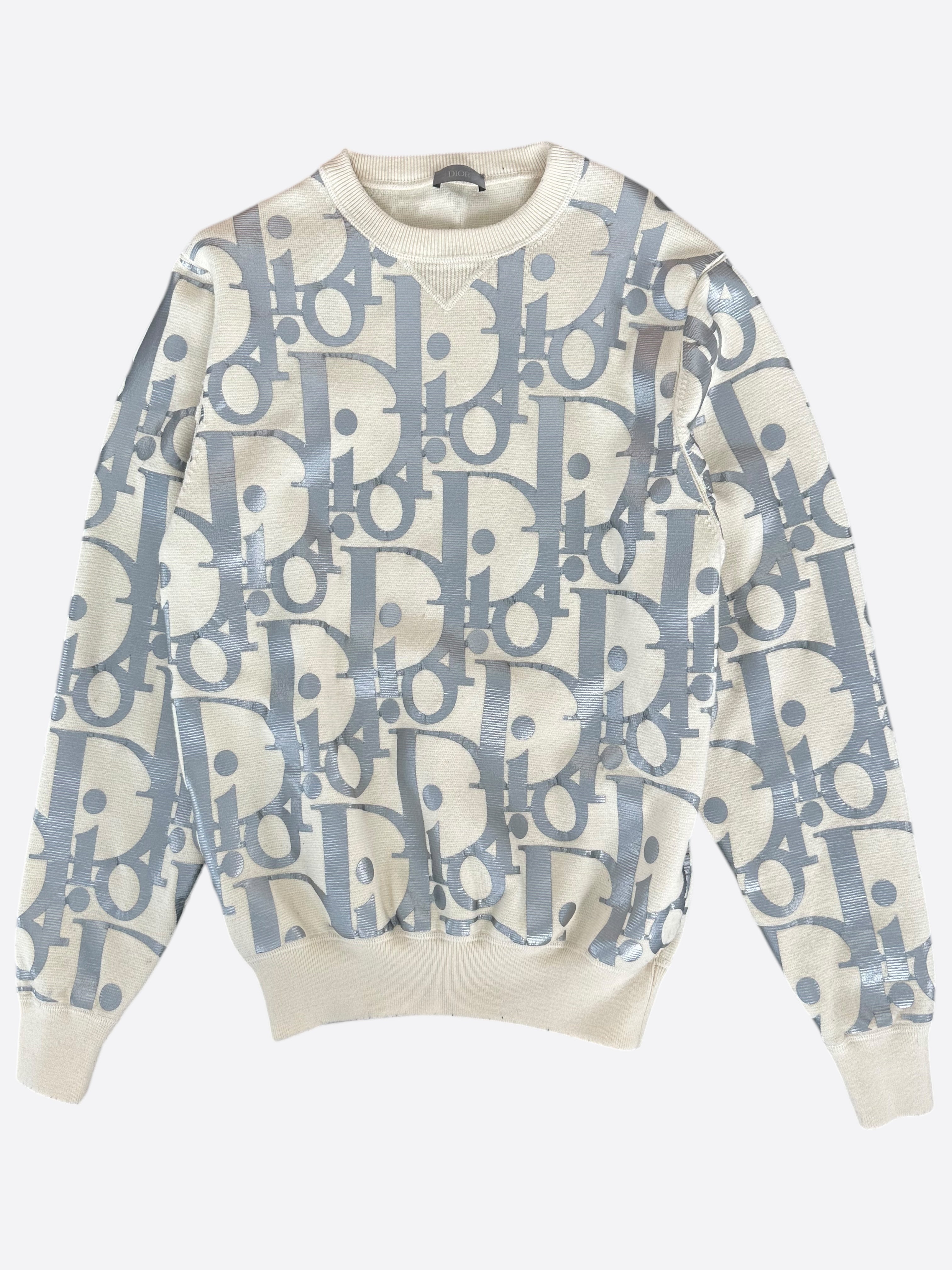 Dior Beige & Silver Reflective Oblique Wool Sweater for Women - Luxury Winter Pullover for Casual & Party Wear